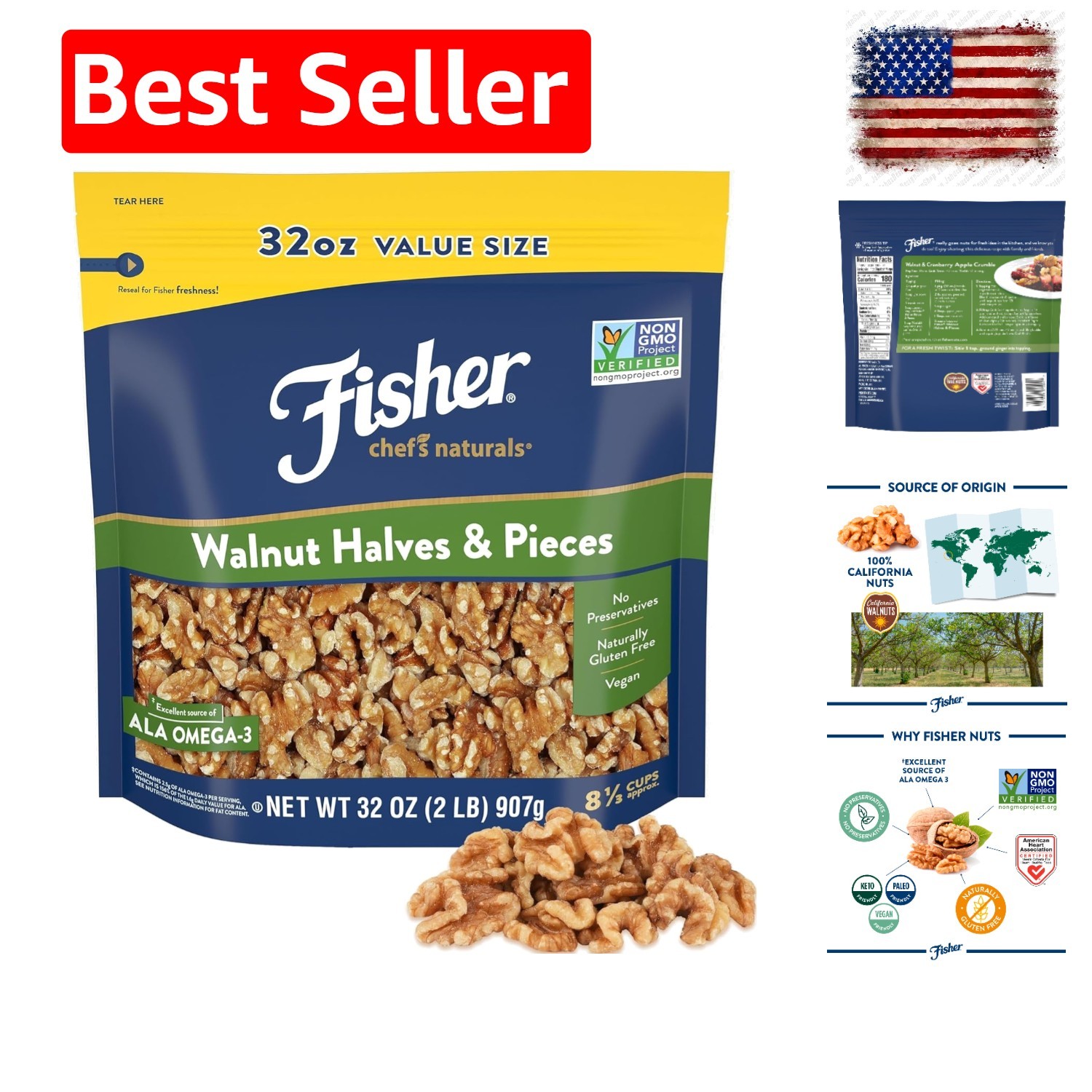 Walnut Halves & Pieces 2 lb, 100% California Unsalted Walnuts for Baking & Co…