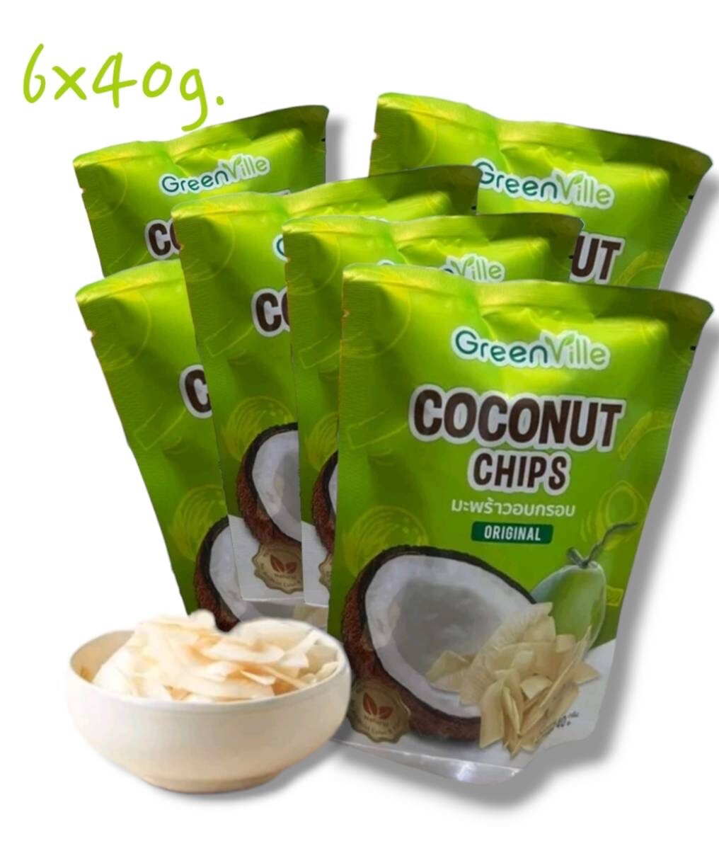 6x40g Green Ville Coconut Chips Bake Yummy Not Fat Glutenfree Vegan Fiber&Vitami