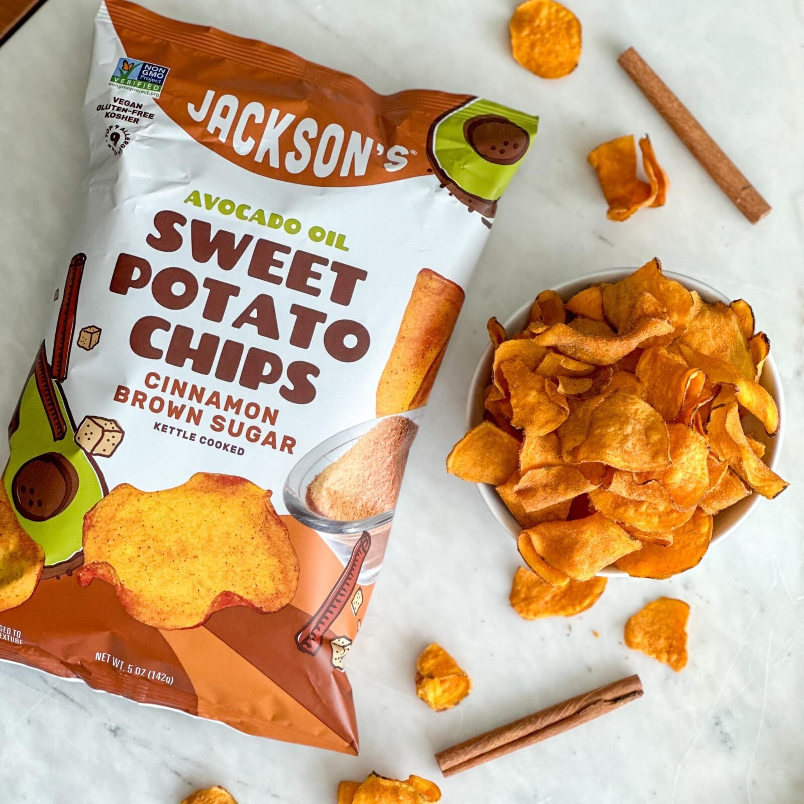 Jackson’s Sweet Potato Chips CINNAMON BROWN SUGAR Avocado Oil 5oz 2Bags DEC 2026