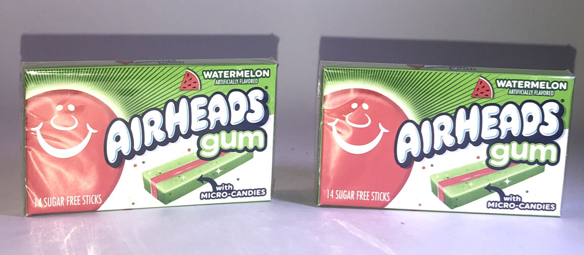SHIP N 24HRS-2 Pkgs Airheads Gum Watermelon Chewing Gum 14 Pcs Ea Pack-BRAND NEW