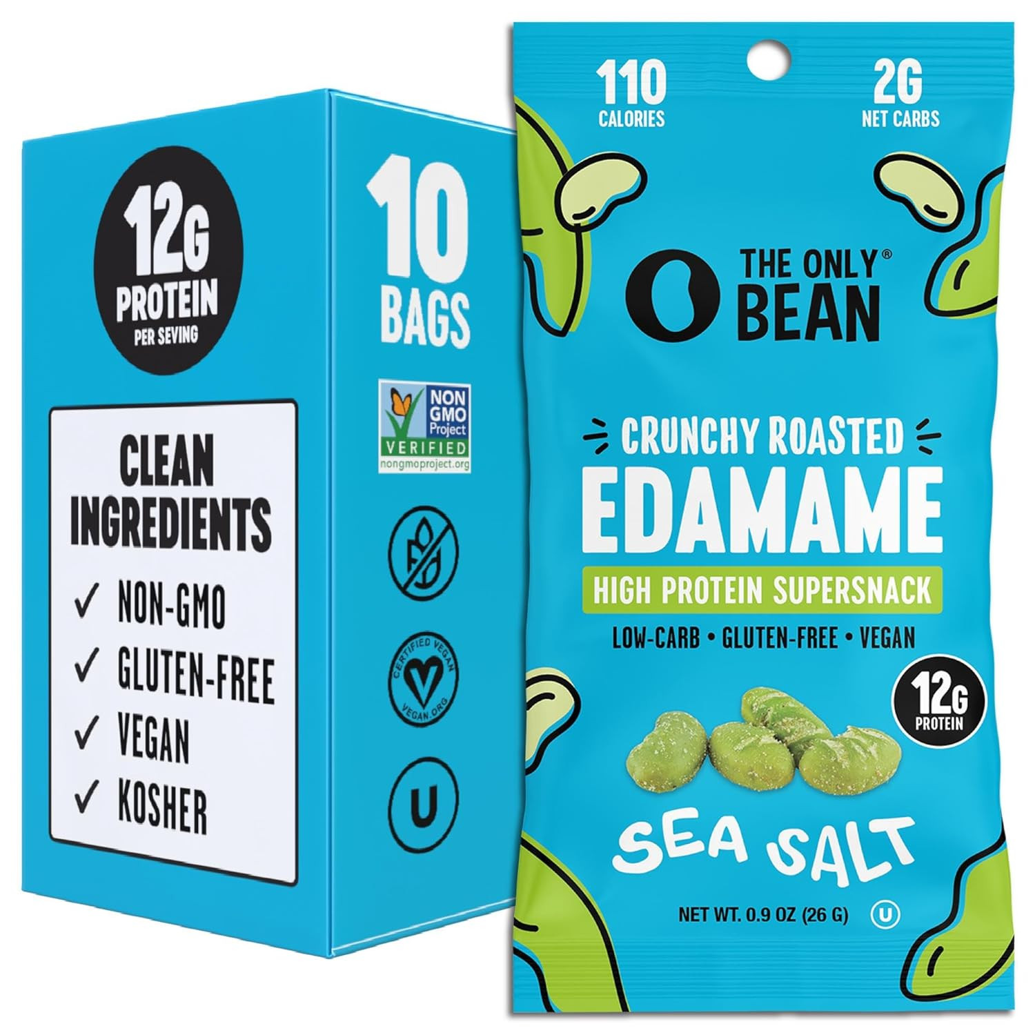 The Only Bean Crunchy Dry Roasted Edamame Snacks (Sea Salt), Healthy High Protei
