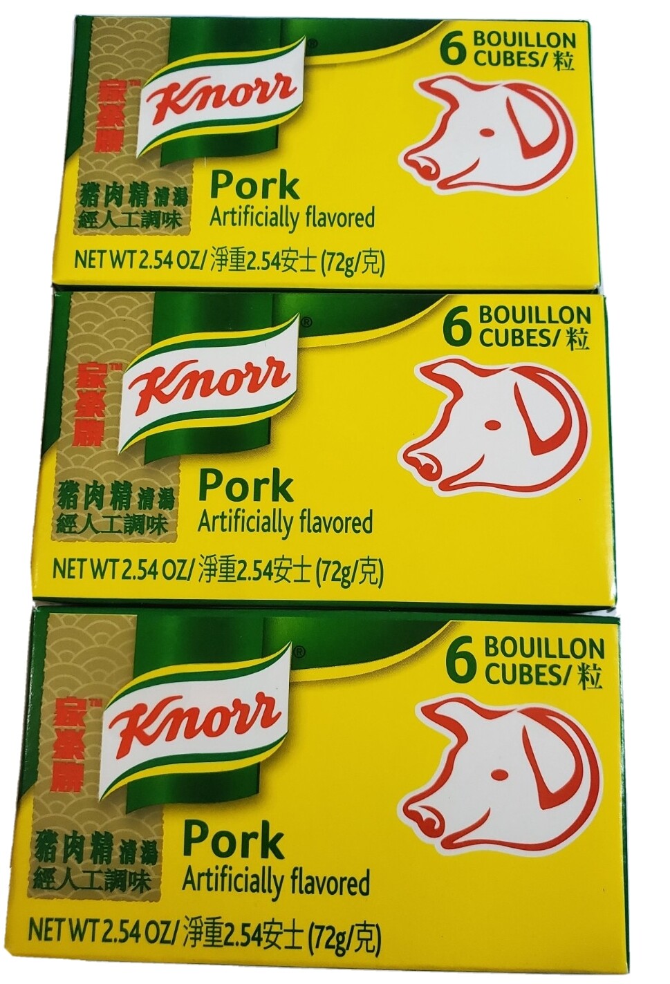 Pack 3 – KNORR PORK BOUILLON 6 Bouillon Cubes ea box – Pork Flavor 2.2 oz/pack