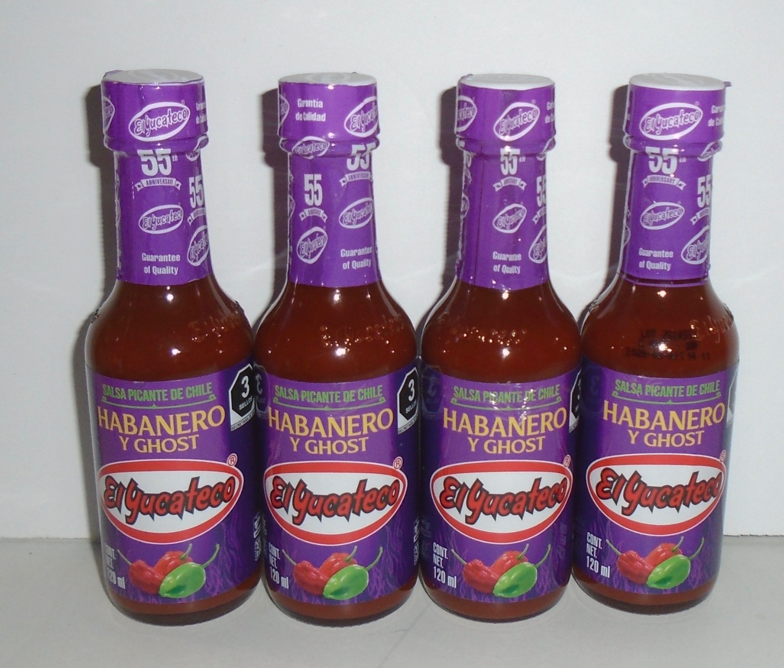 4 PACK EL YUCATECO MEXICAN HABANERO GHOST PEPPER HOT CHILE SAUCE 3/2028