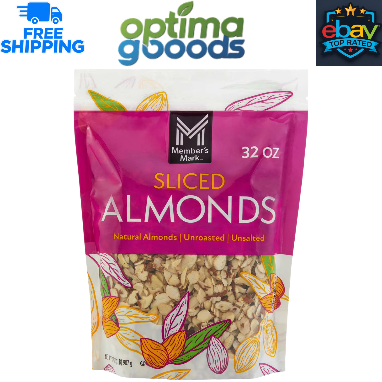 Member’s Mark Sliced Almonds, 32 oz. Premium Natural Vegan Baking Salad Snack