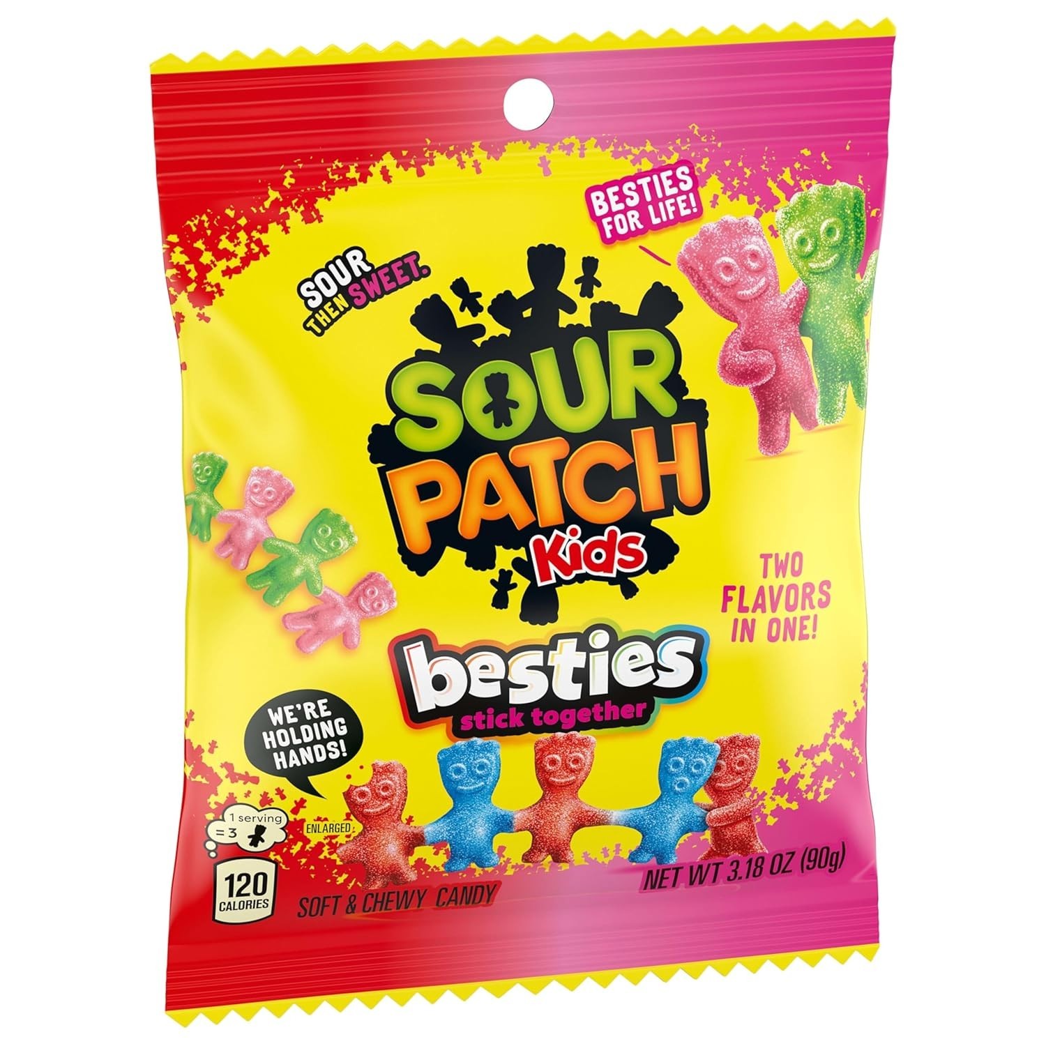 Sour Patch Kids 3.18 oz BESTIES STICK TOGETHER Sour Then Sweet Candy *BB 3/2027*