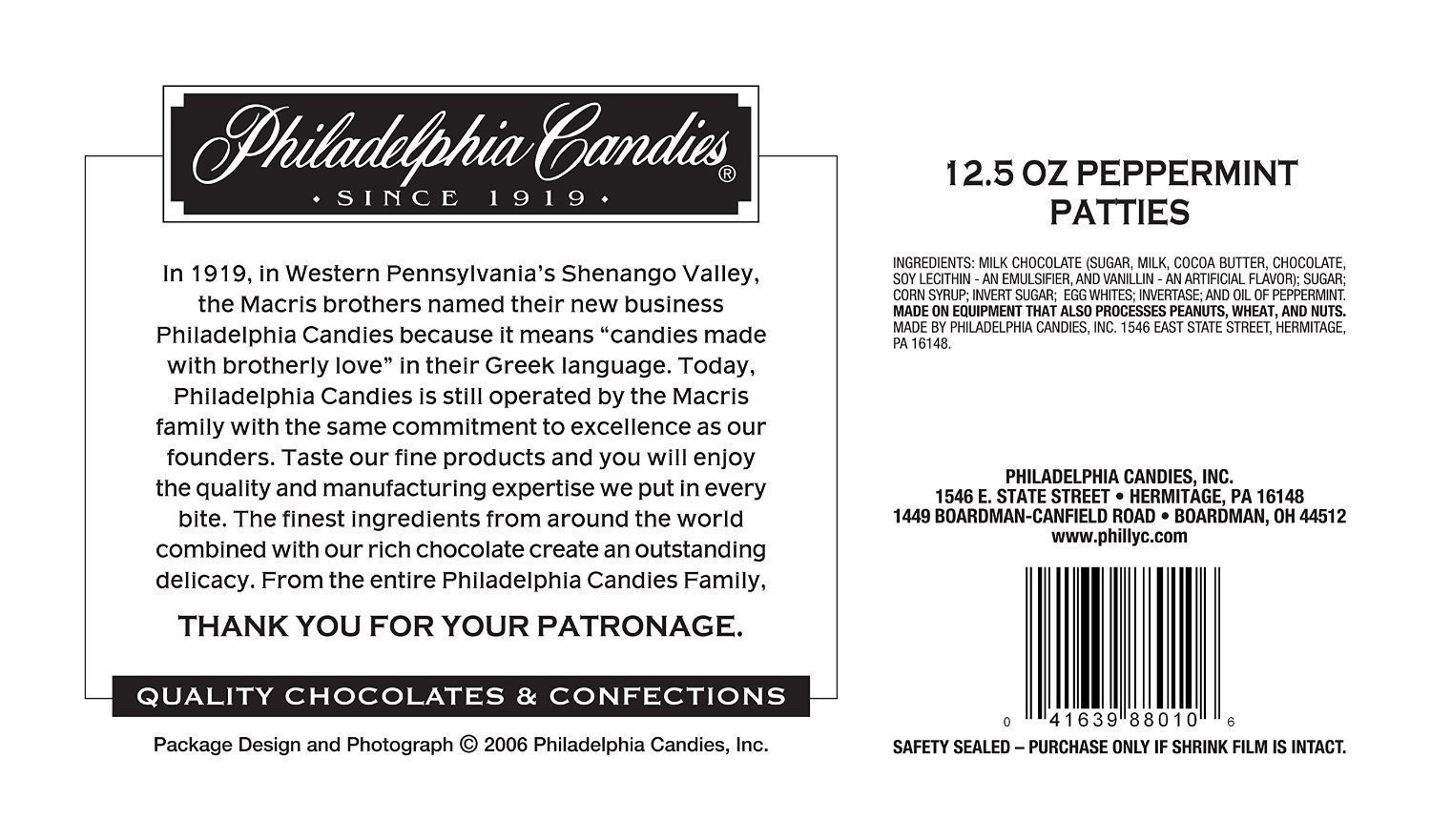 Philadelphia Candies Milk Chocolate Covered Peppermint Patties, 12.5 Ounce Gift