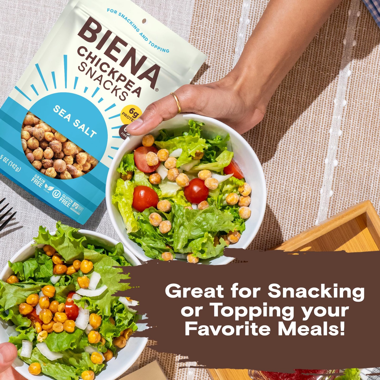 BIENA Chickpea Snacks – Crunchy Roasted Chickpeas 5 Ounce (Pack of 4), Brown