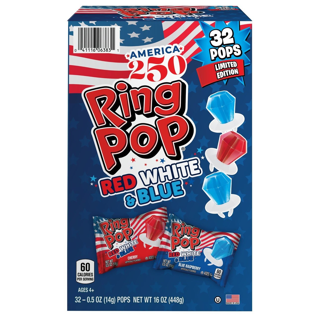 Ring Pop Red, White, And Blue Variety Pack, 32 ct.