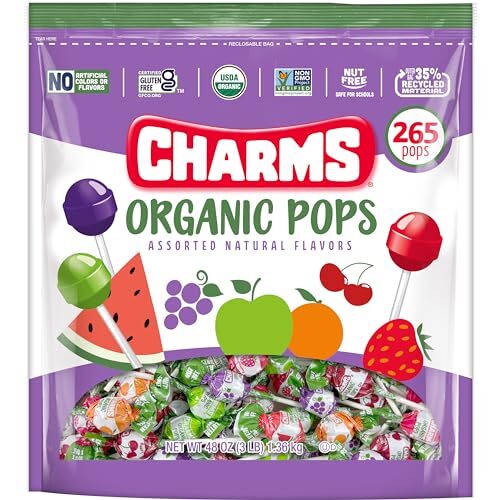 Charms Organic Pops (265 Count) – USDA Organic Fruit Candy Lollipops Made with