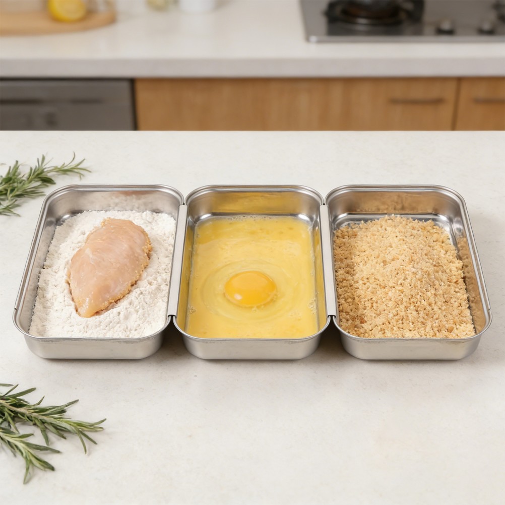 Breadcrumb Tray Set Chicken Breading Trays Food Coating Stainless Steel