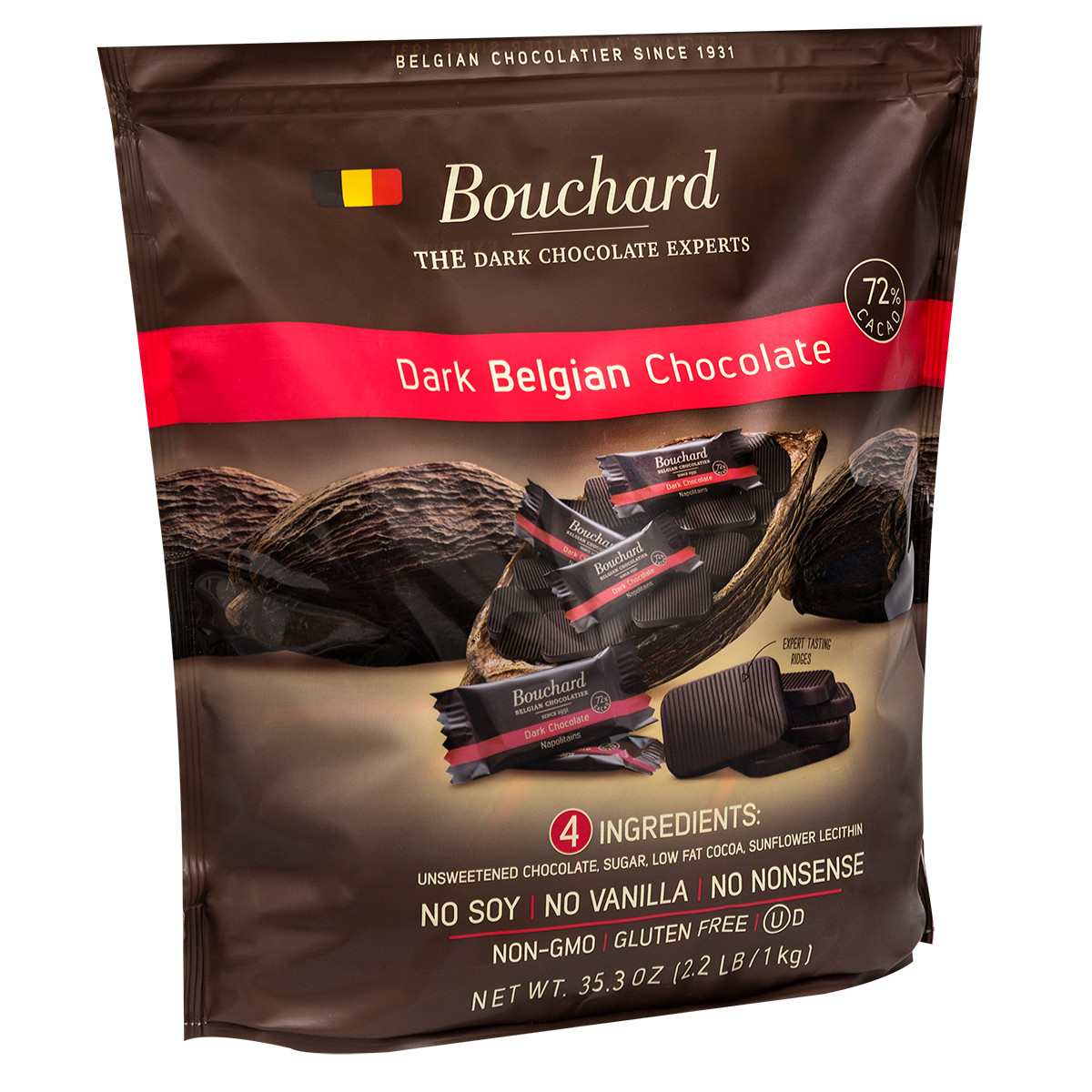 Bouchard Belgian Dark Chocolate Gluten-Free 72% Cacao (35.3 OZ / 2.2 LB)