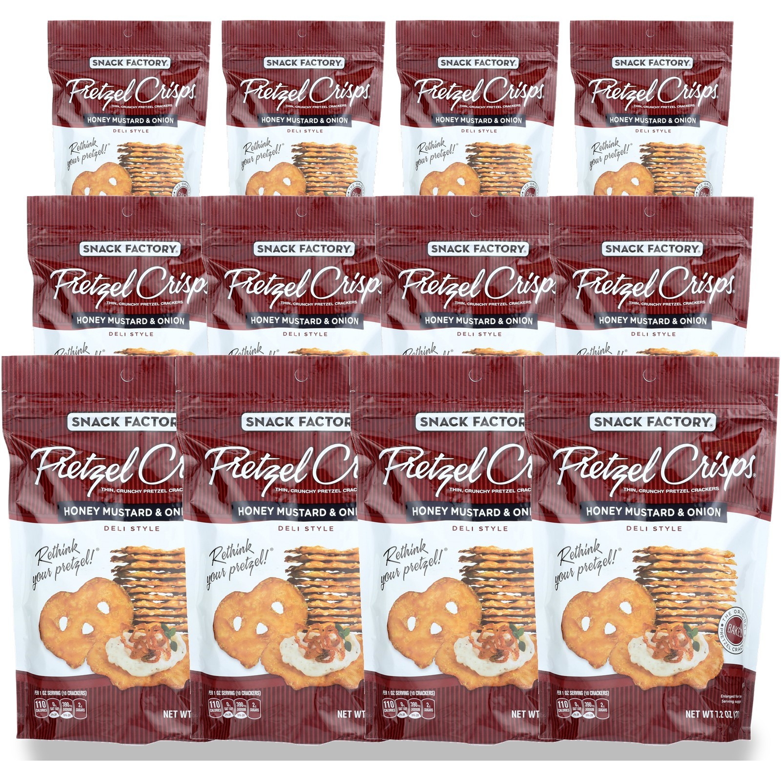 Pretzel Crisps Snack Factory Honey Mustard & Onion Deli Style Thin 7.2 Oz 12 …