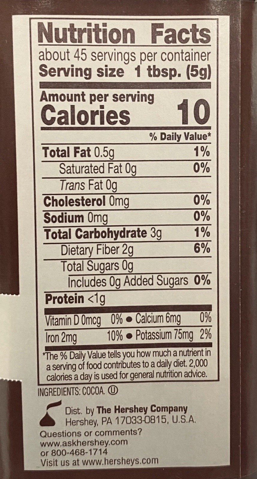Hershey’s Cocoa 100% CACAO Natural Unsweetened Powder 8 oz tub 6 PACK Ex/12/2027