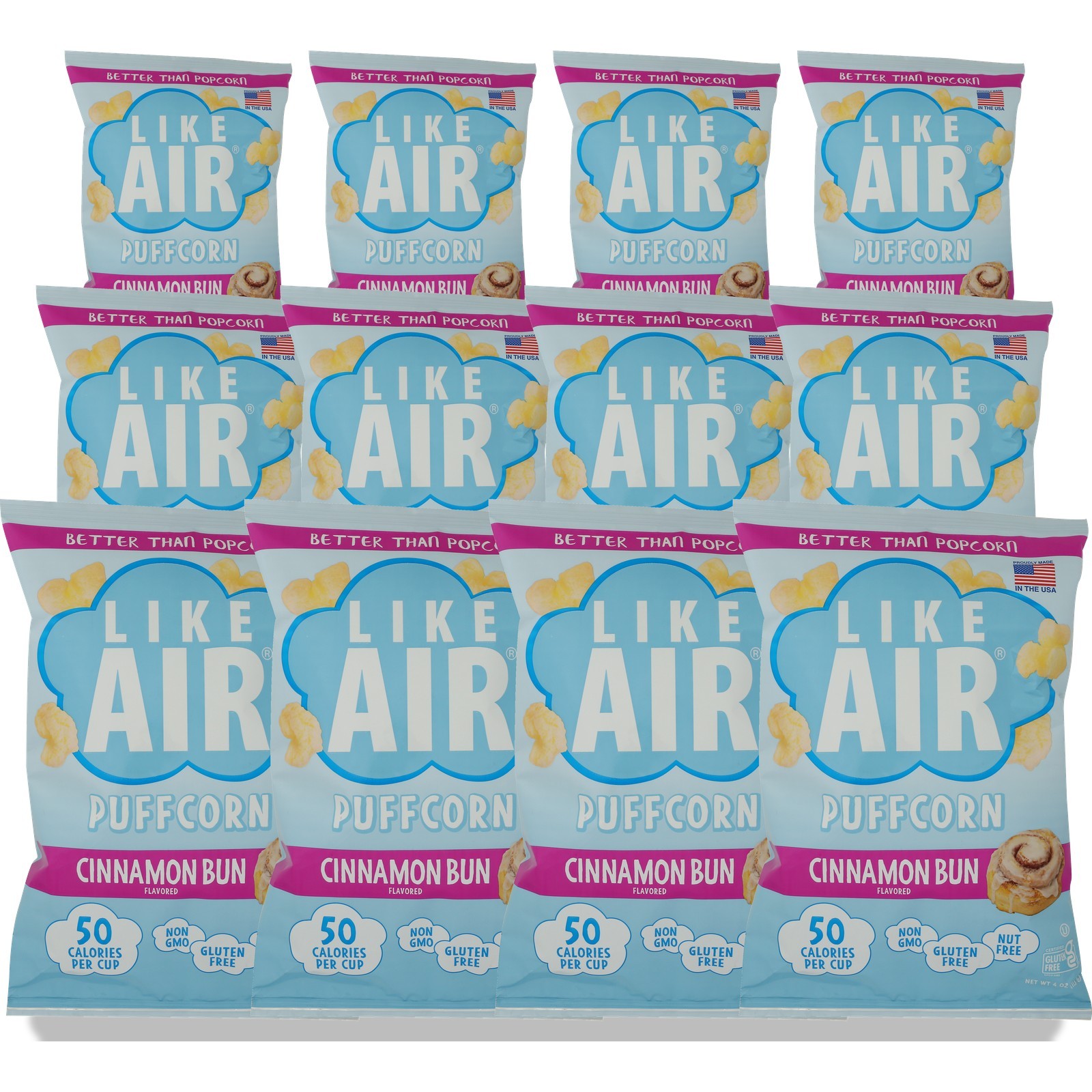 Like Air Cinnamon Bun Puffcorn Snack Puffed Corn Taste 12 Pack