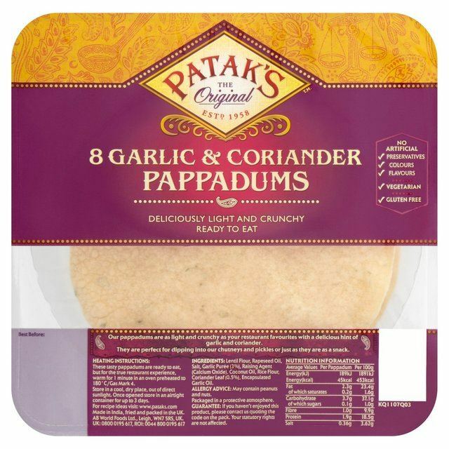 Patak’s Garlic & Coriander Ready To Eat Pappadums – 60g (0.13lbs)