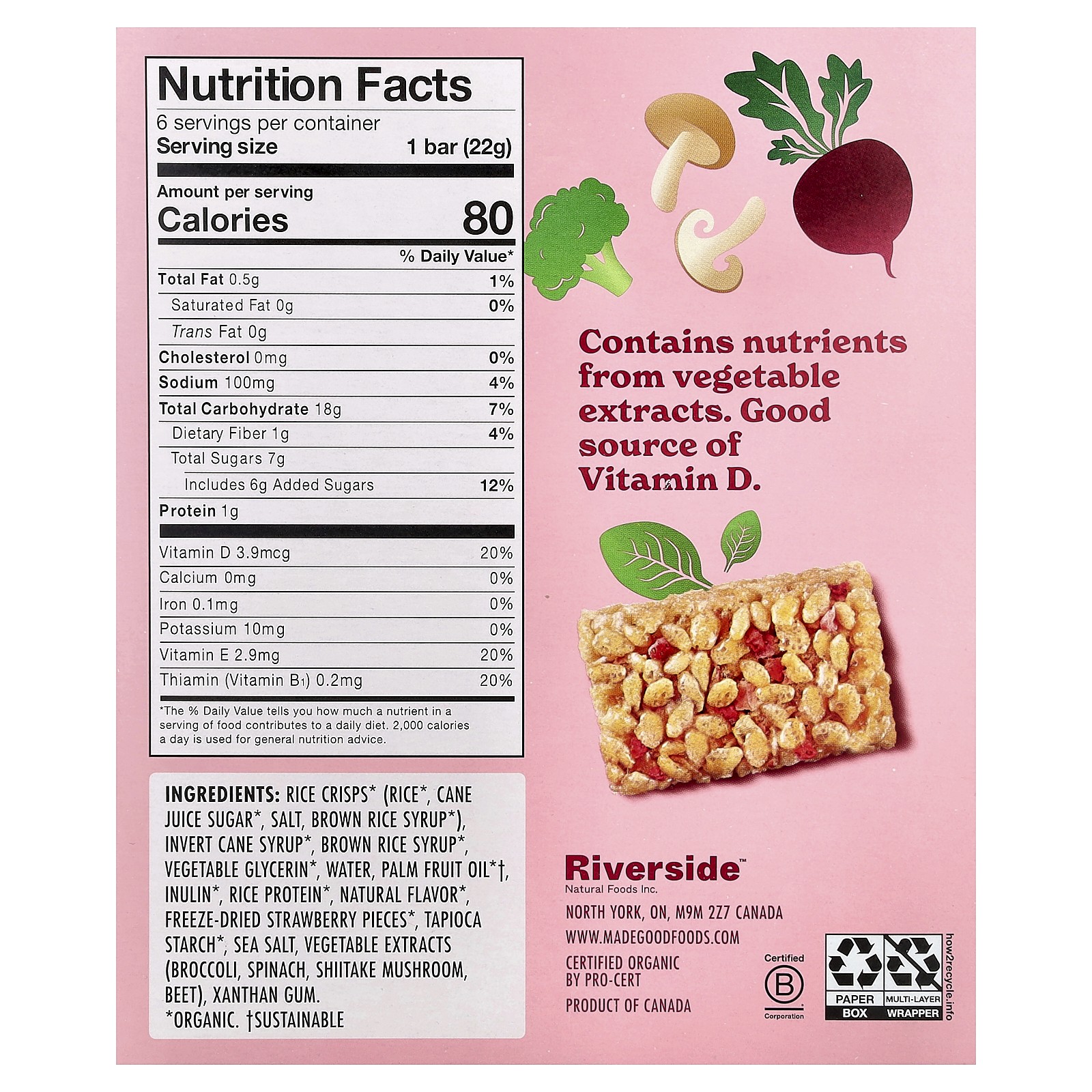 Crispy Squares, Strawberry, 6 Bars, 0.78 oz (22 g) Each