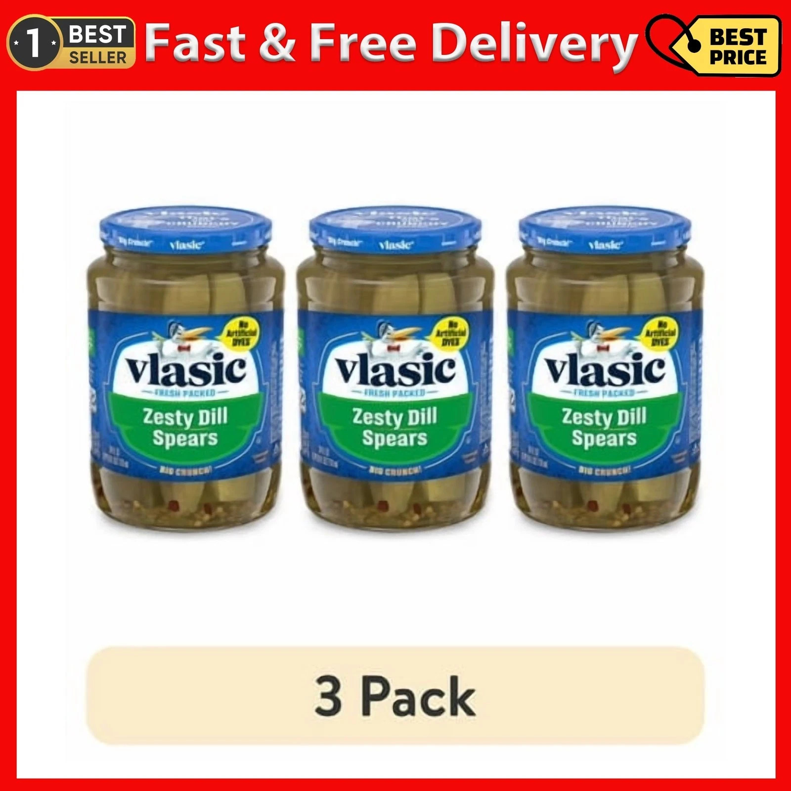 Vlasic Zesty Dill Pickle Spears 24 oz Jars 3 Pack Kosher Dill Pickles