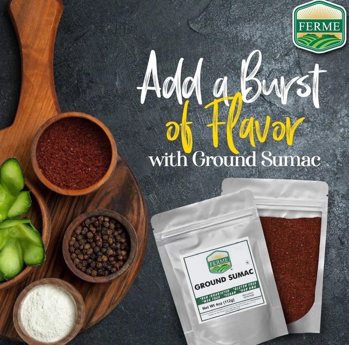 Pure 100% Ground Sumac Spice, No Salt, No GMO, Sumac Seasoning 4 Ounce