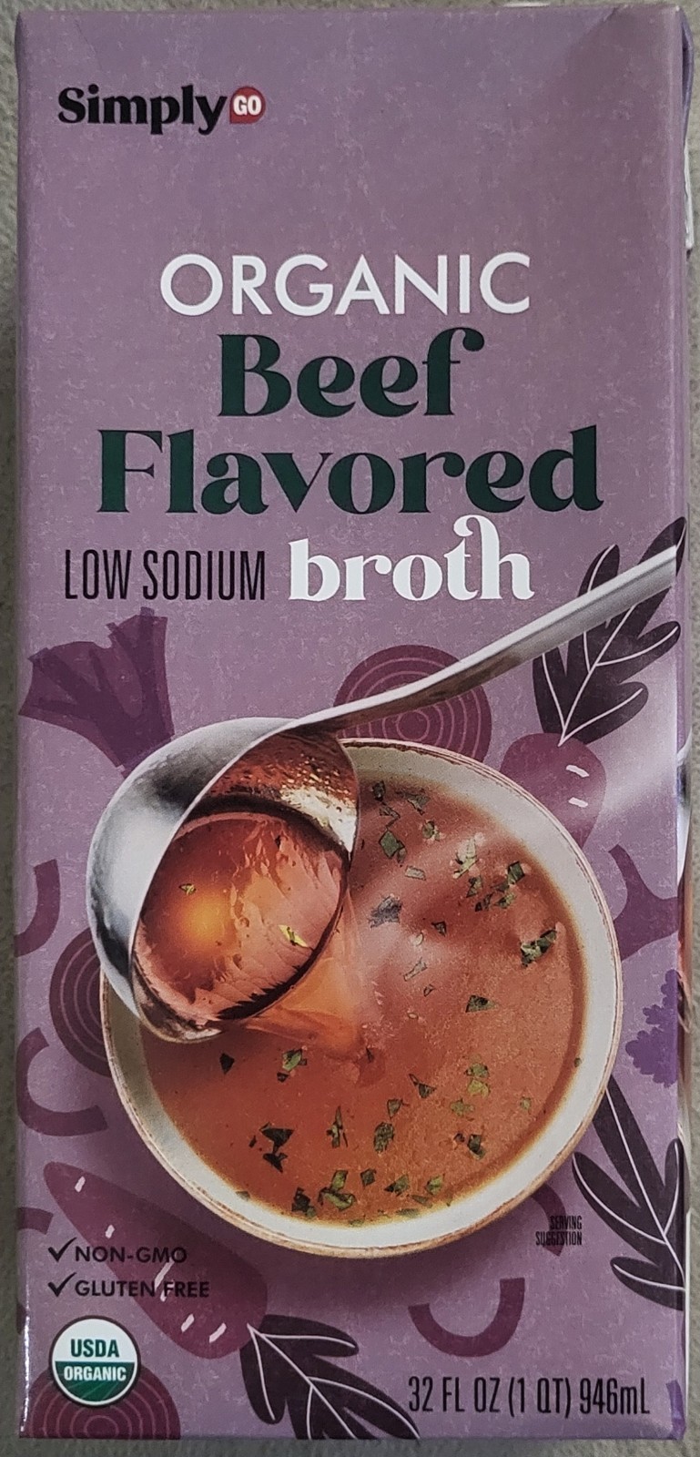 SimplyGo Organic Low Sodium Beef Broth 32 Oz (2 Pack) APR 2026