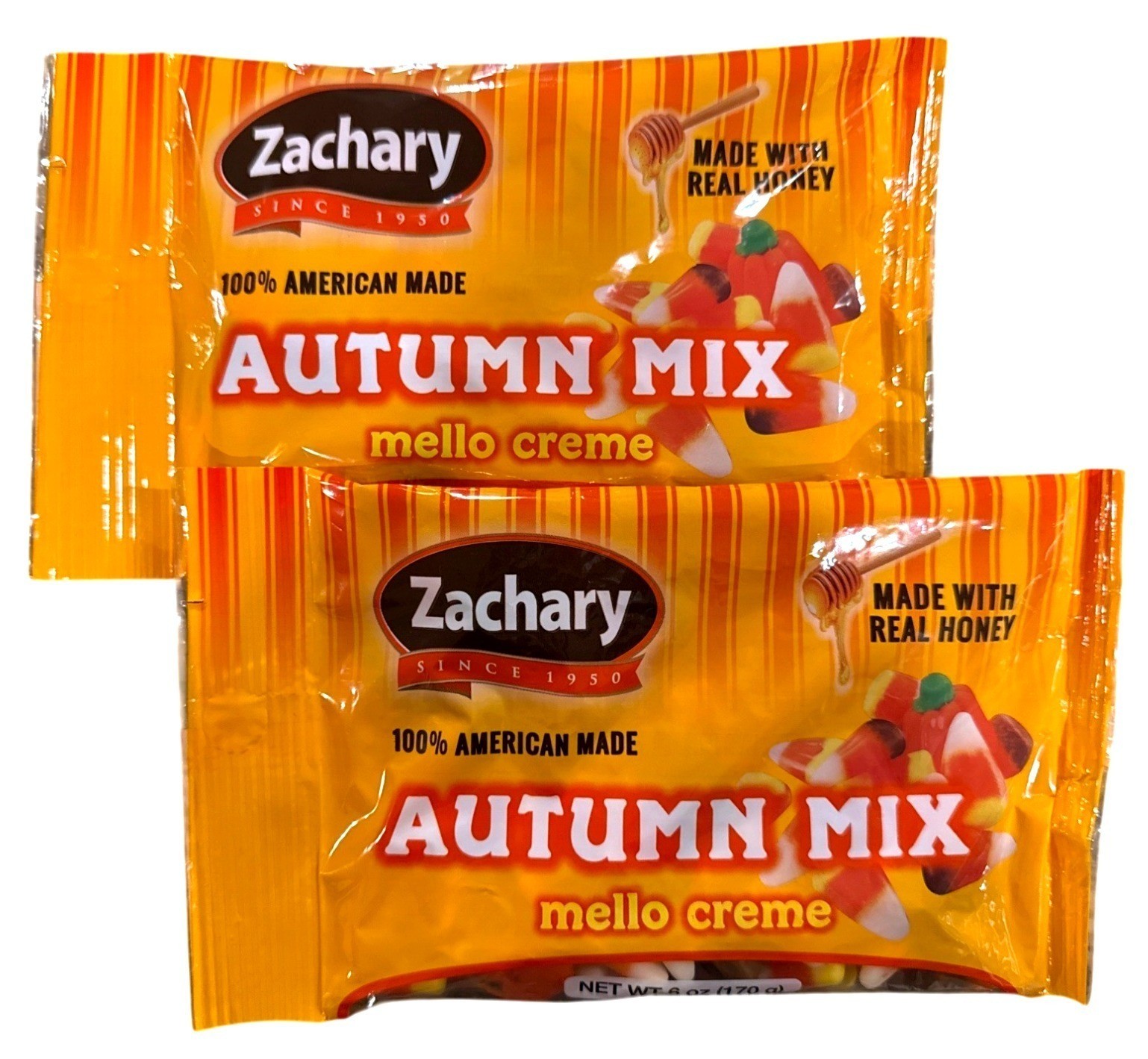 2pc Set 6oz per Bag ZACHARY Autumn Mix Mello Creme Candy Made with Real Honey