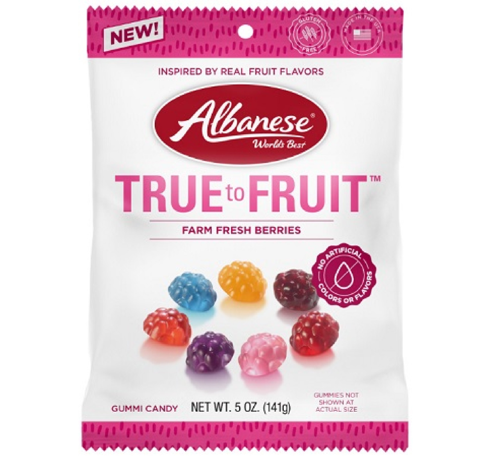 12x Albanese True to Fruit Farm Fresh Berries Peg Bags 5oz Gummy Candy