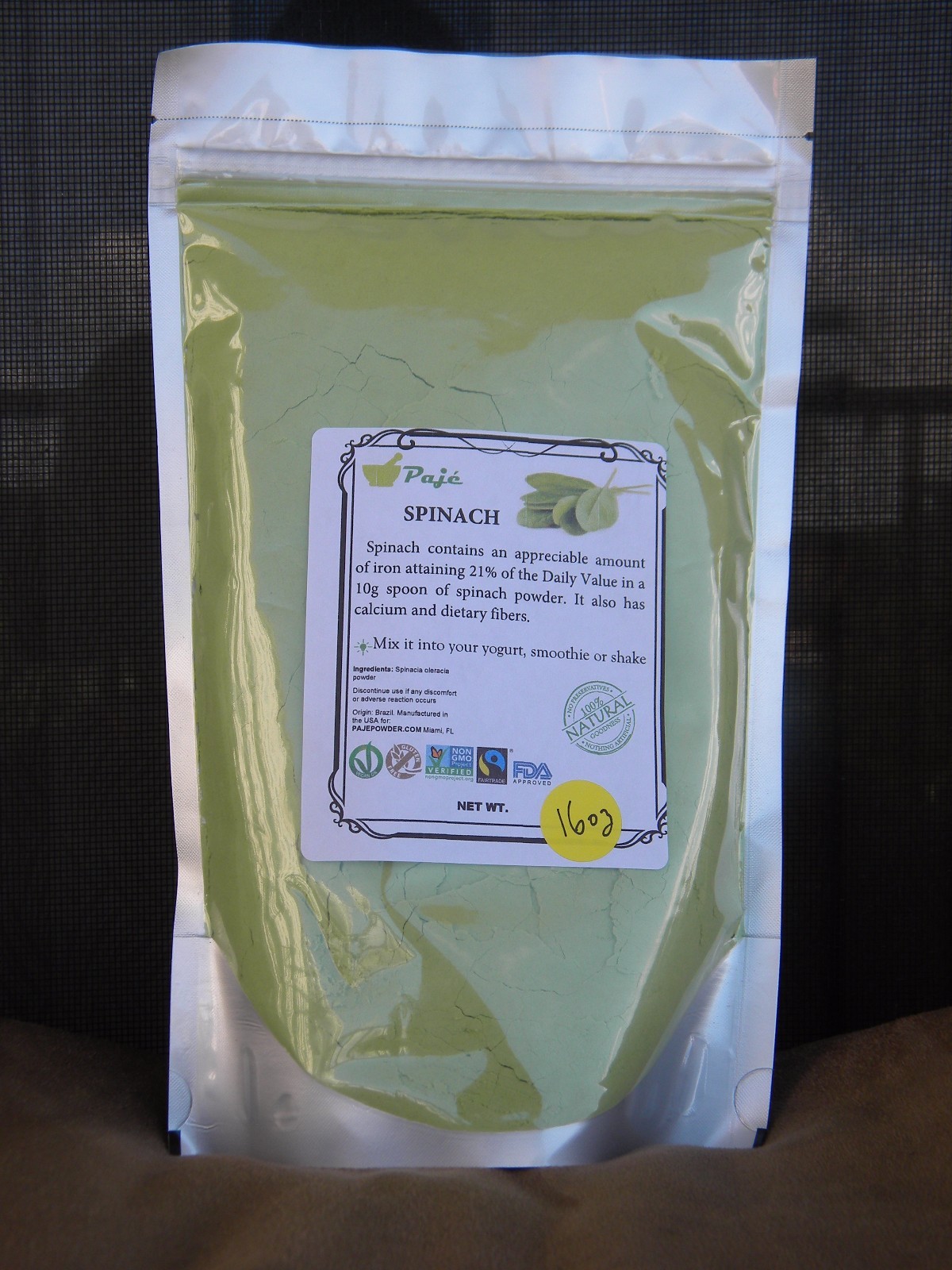 SPINACH powder 8oz – 1/2 lb , iron , organic gluten free, non-GMO PAJE