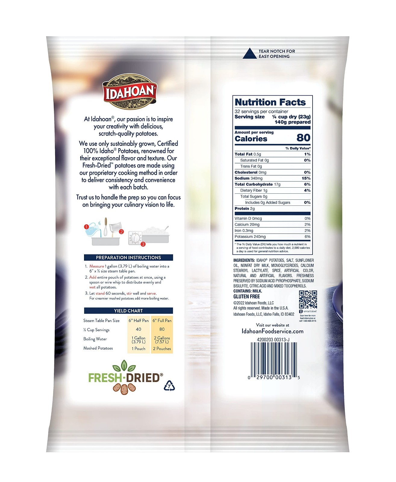 Creamy Classic Mashed Potatoes 26 oz Pouches – Pack of 12, Easy Prep, Comfort Fo