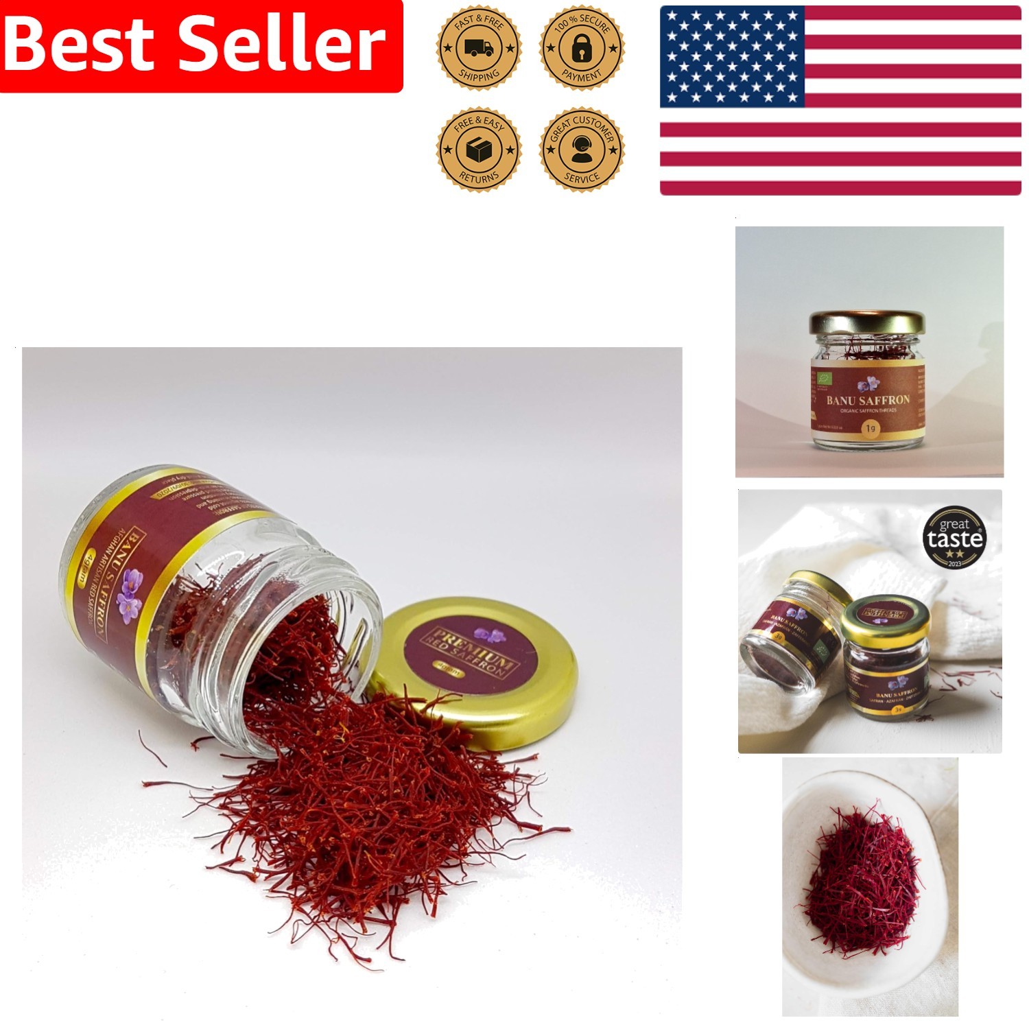 Organic Saffron Threads Jar 1g – Handpicked Red Saffron – Delight