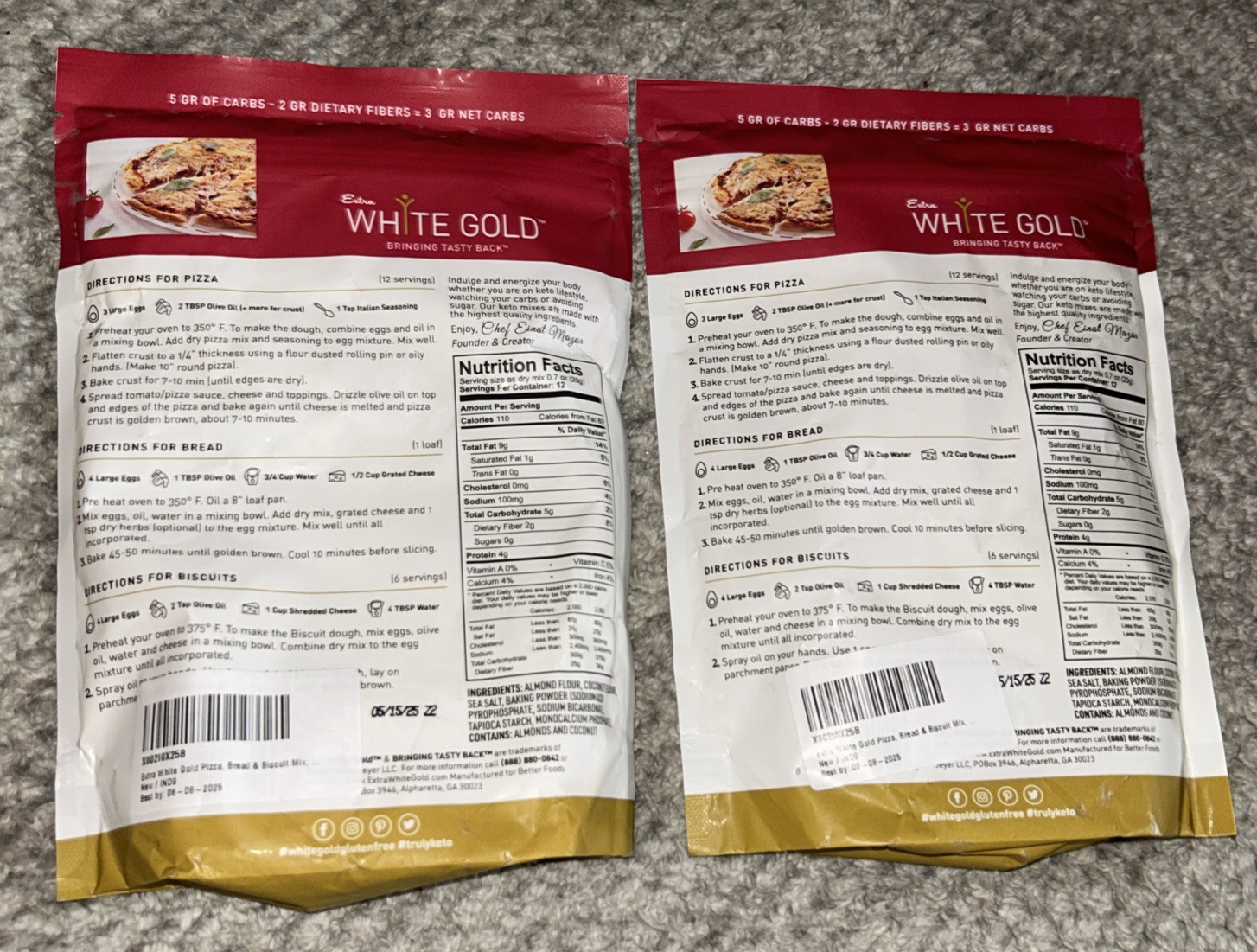 { 2 } Extra White Gold ~ Keto Pizza & Bread Mix ~ 8.26oz ~ Sealed ~ 05/2025