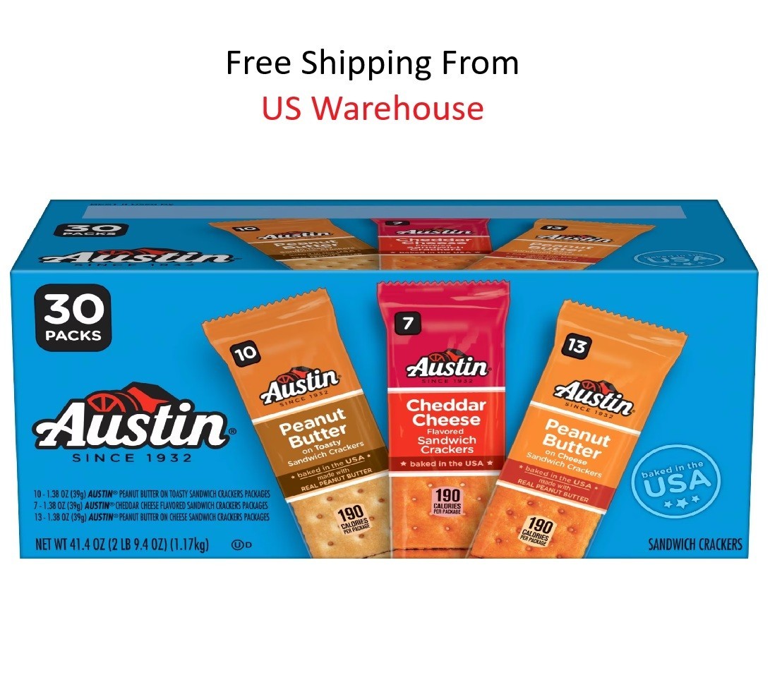 Austin Variety Pack Sandwich Crackers, Single Serve Snack Crackers, 30 Count
