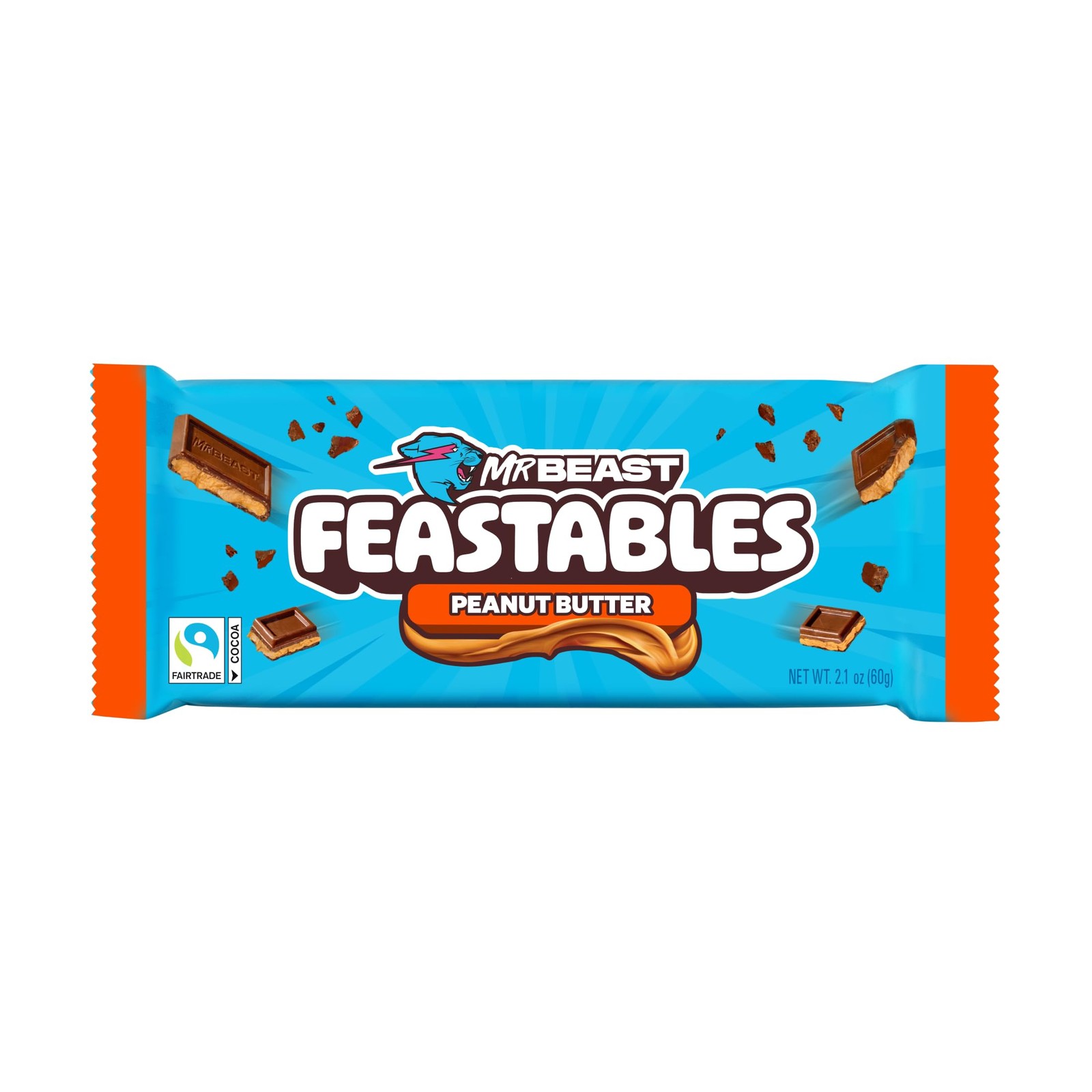 Peanut Butter Milk Chocolate Bars, King Size, Fairtrade Cocoa, 2.1 Oz, 10 Pack