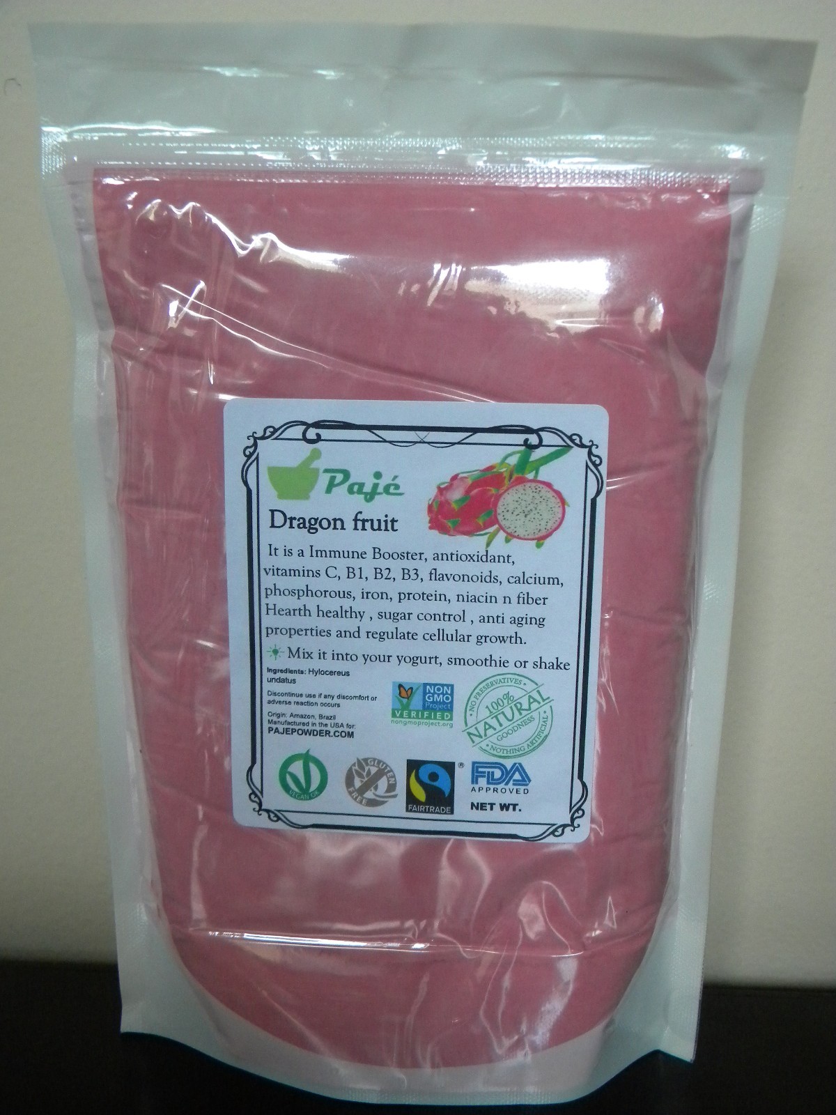 DRAGON FRUIT PITAYA fruit Powder 16oz – 1lb , Immune Booster, Anti aging, PAJE