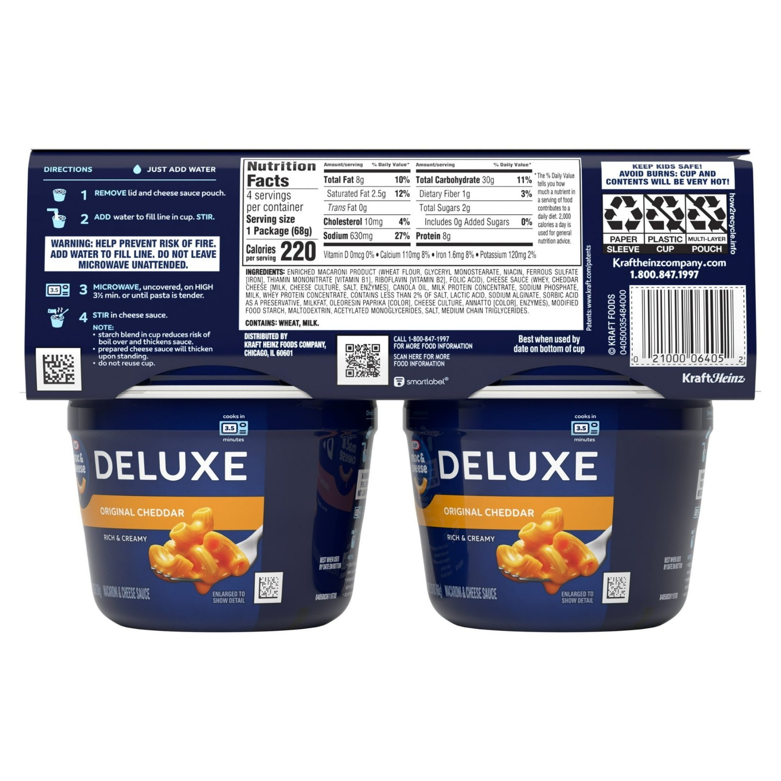 Kraft Deluxe Mac and Cheese Cups Original Flavor 4 Count Pack of 2 & 1
