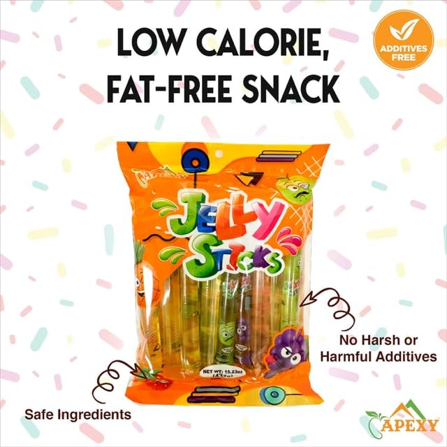 Apexy Jelly Straws, Fruit Filled Strips, Assorted 15.23oz Pack of 2