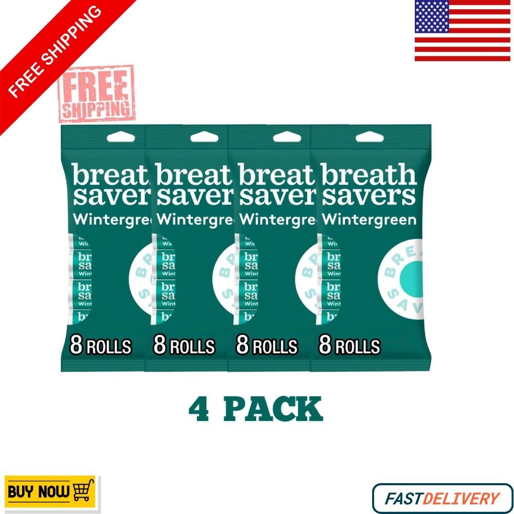 (4Pack) Breath Savers Wintergreen Flavored Sugar Free Breath Mints, 0.75 oz 8 t