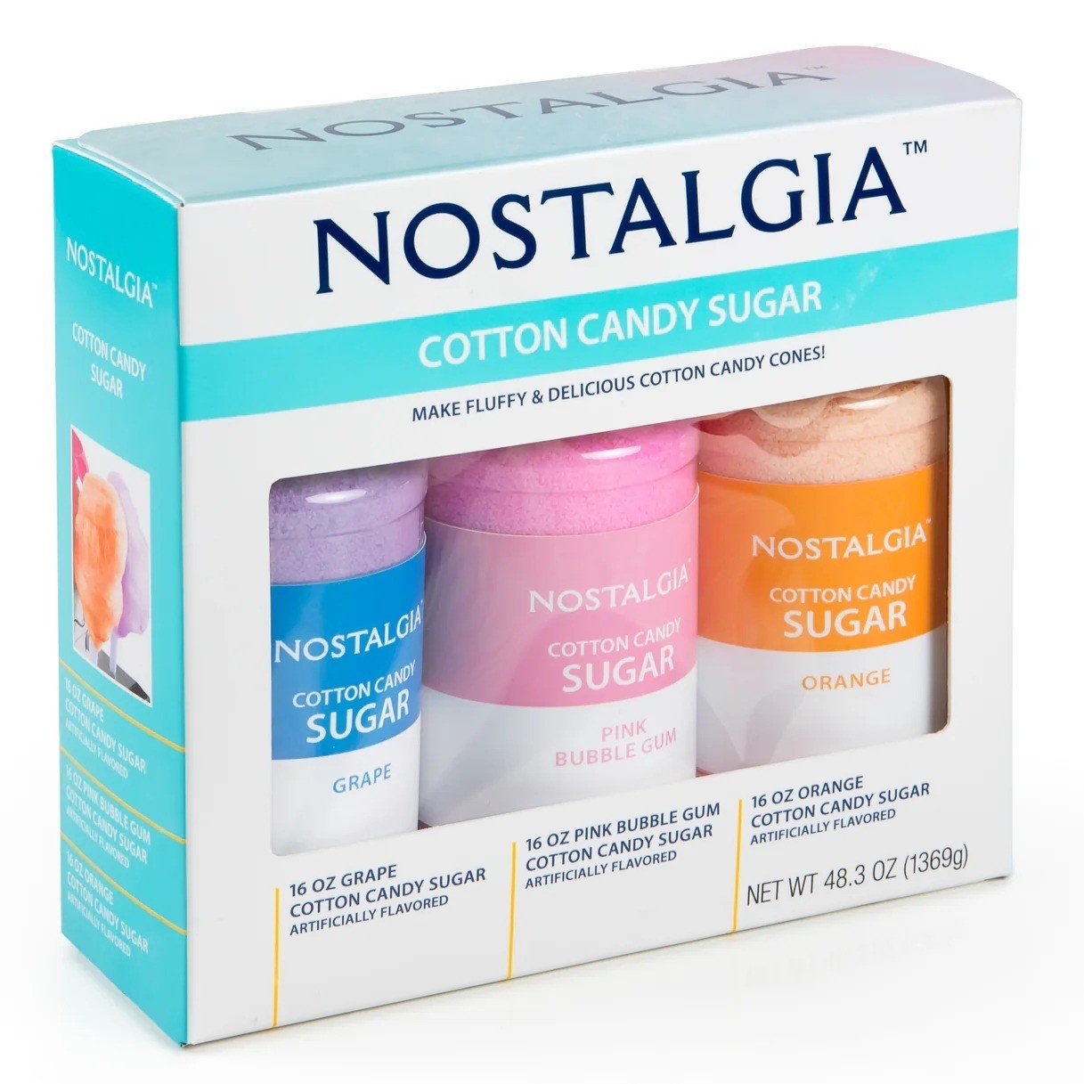 Nostalgia Cotton Candy Flossing Sugar – Grape, Pink Bubble Gum, Orange – 3 Pack