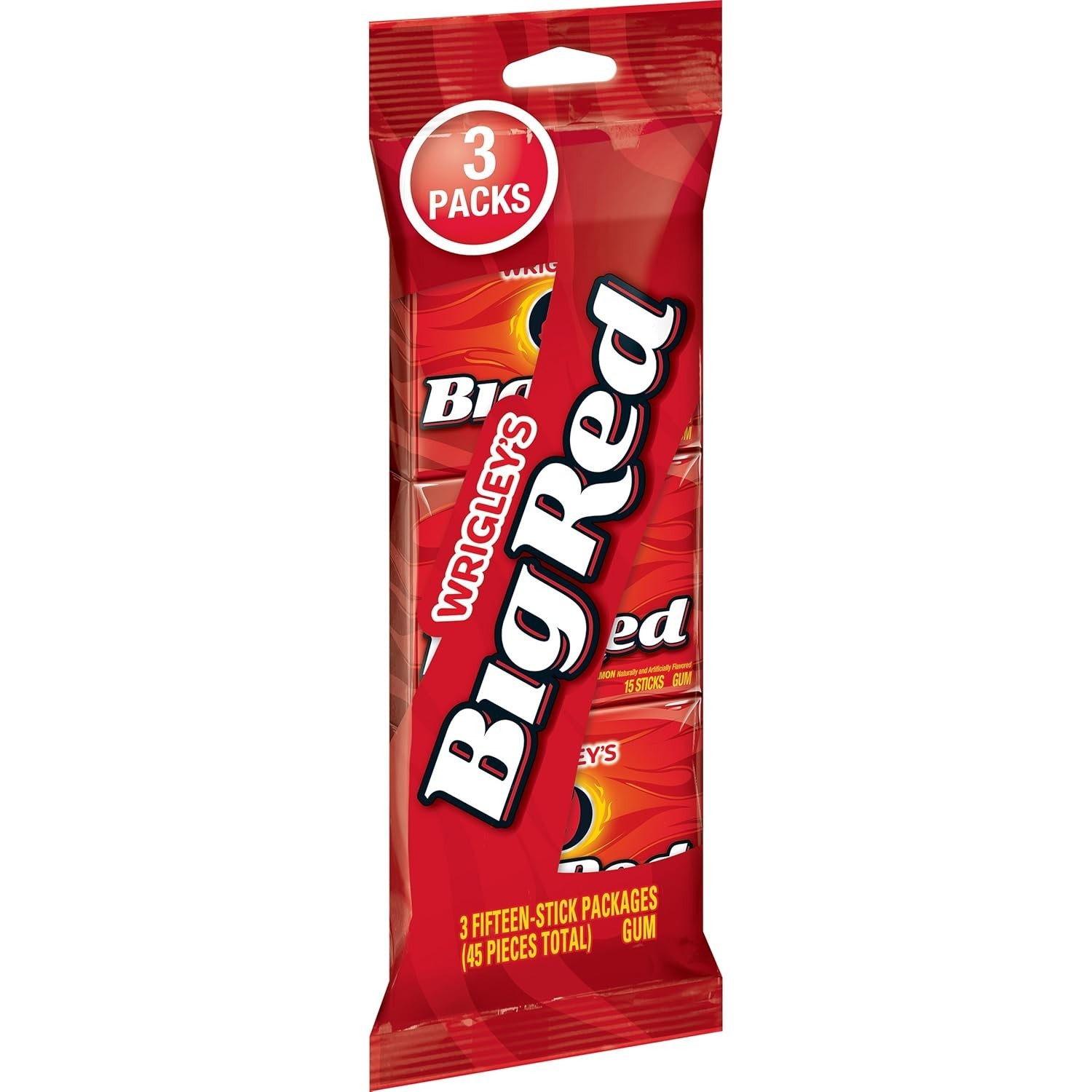 Big Red Wrigley’s Cinnamon Gum, 3 Fifteen-Stick Packs (45 Pieces Total)
