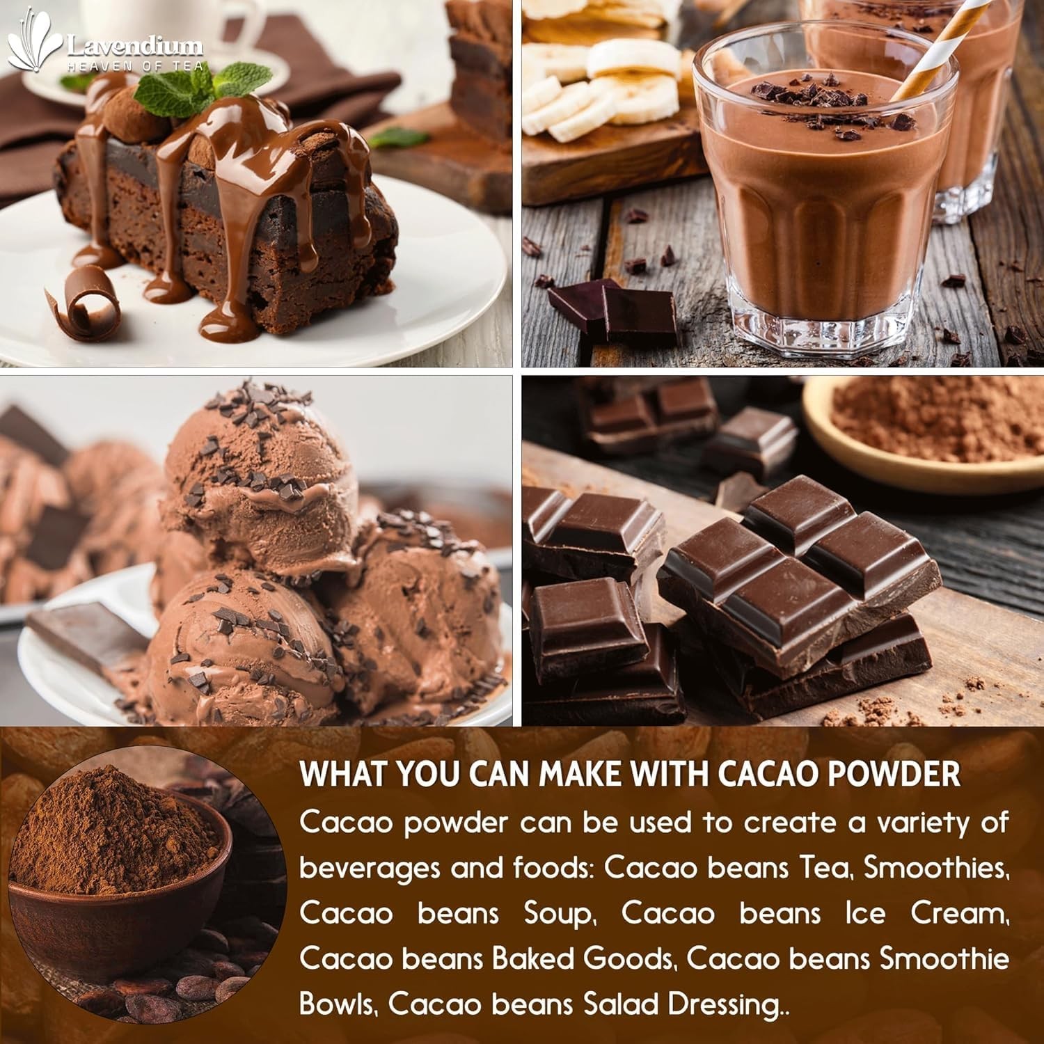 6oz Cacao Powder, 100% Natural & Pure, Unsweetened, Rich Chocolate Flavor, for