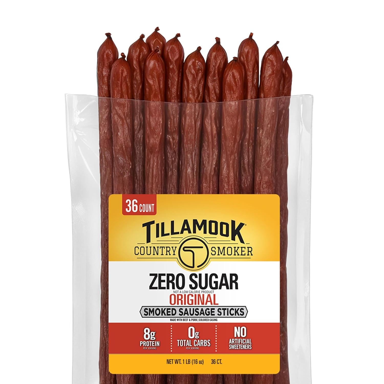 Smoked Sausage, Zero Sugar, Original, 16 Ounce (36 Count Meat Sticks Bulk Pack)