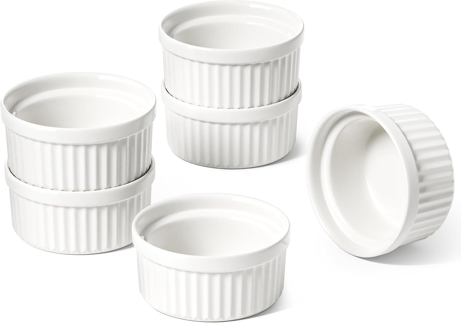 Sauce Cups 2 Ounce Ceramic Ramekins Set of 6 White Dishwasher Safe Dipping Bowls