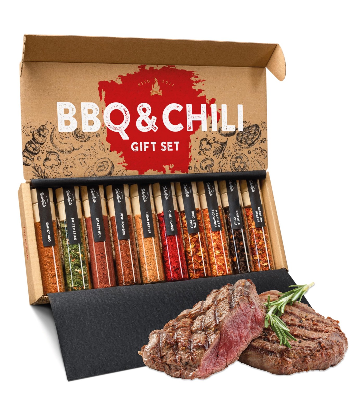 BBQ & Chili Spice Gift Set 10 Gourmet Grilling Spices Hot Rubs BBQ Rub