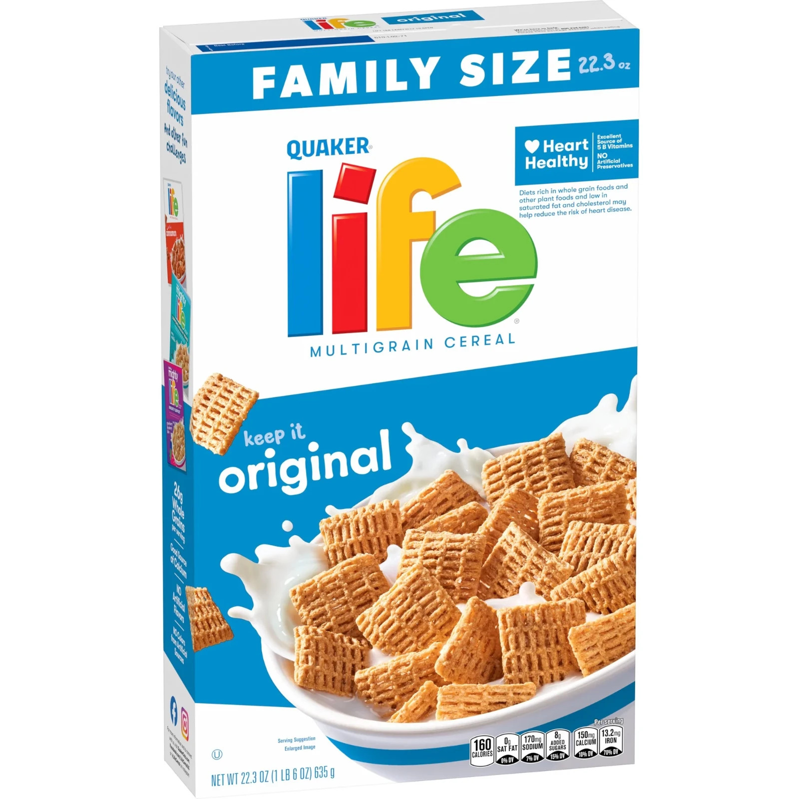 3 PACK FAMILY SIZE QUAKER LIFE Multigrain Crispy & Crunchy Cereal 22.3 Oz
