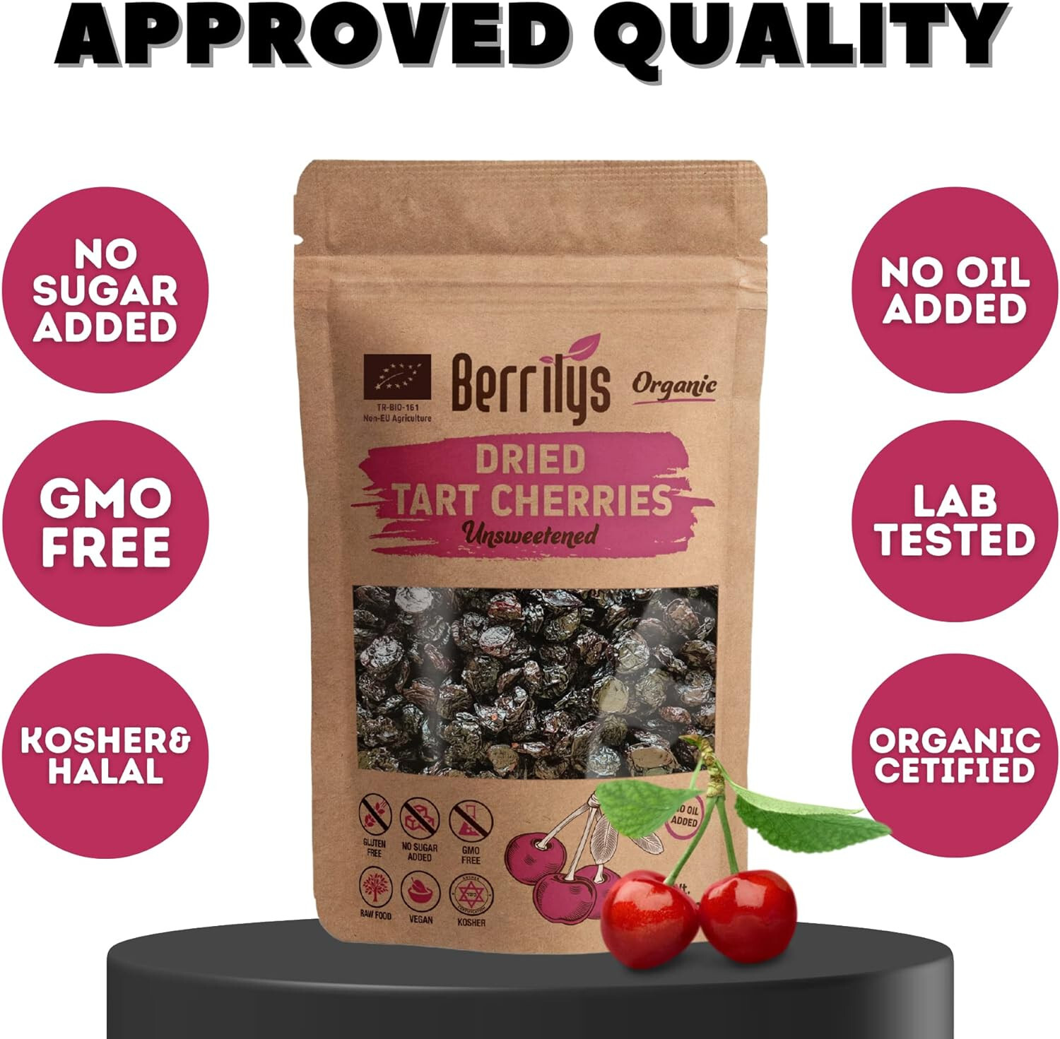 Berrilys Organic Dried Tart Cherries, 10 Oz, Pitted, Great for Baking and Snack