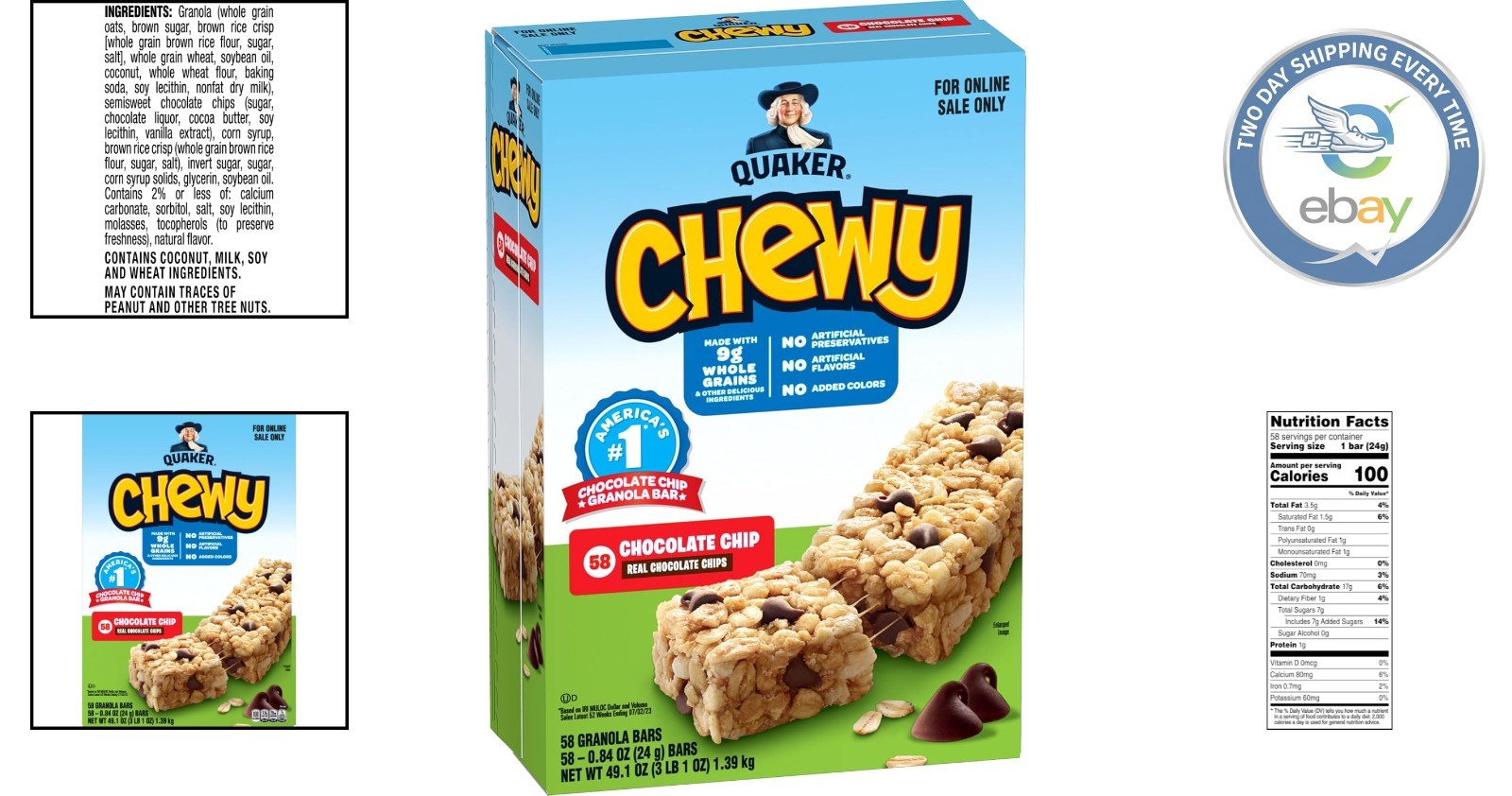 58-Count Chewy Granola Bars, Chocolate Chip Flavor – Nutritious On-the-Go Snack