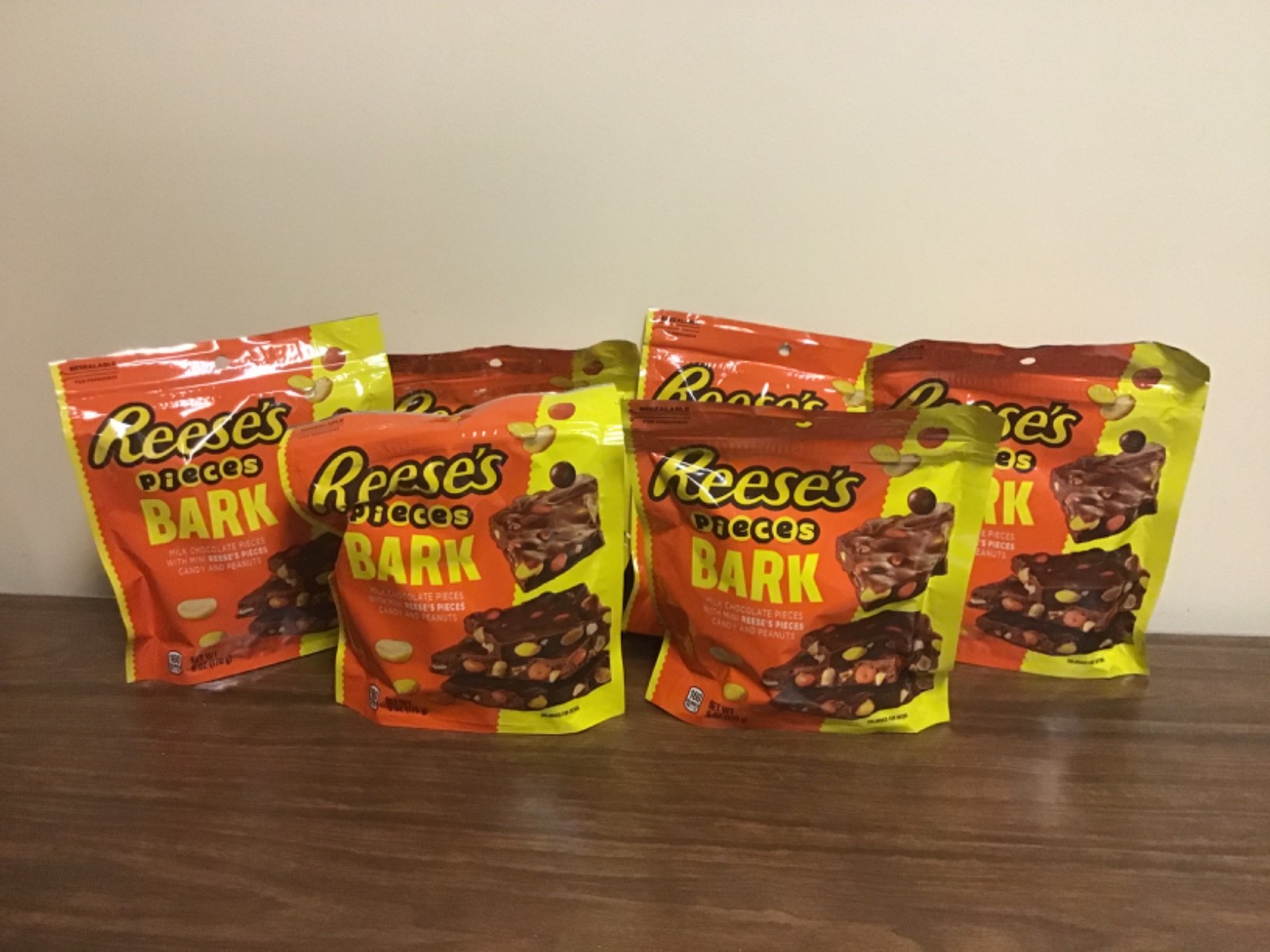 Six Awesome Bags Of 6 OZ Reeses Pieces Bark Chocolate Candy Exp 07/26