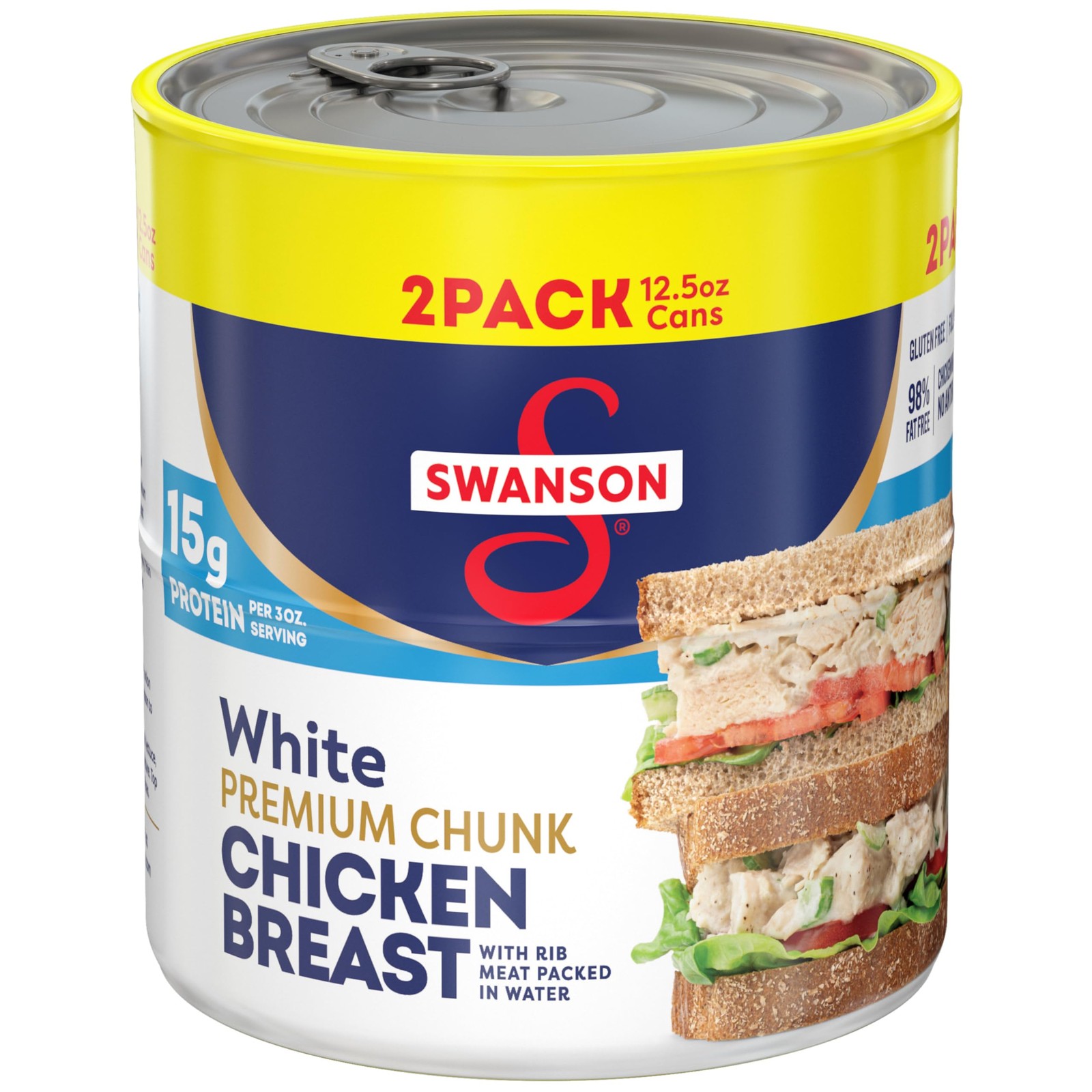 Swanson White Premium Chunk Chicken Breast with Rib 12.5 Ounce (Pack of 2)