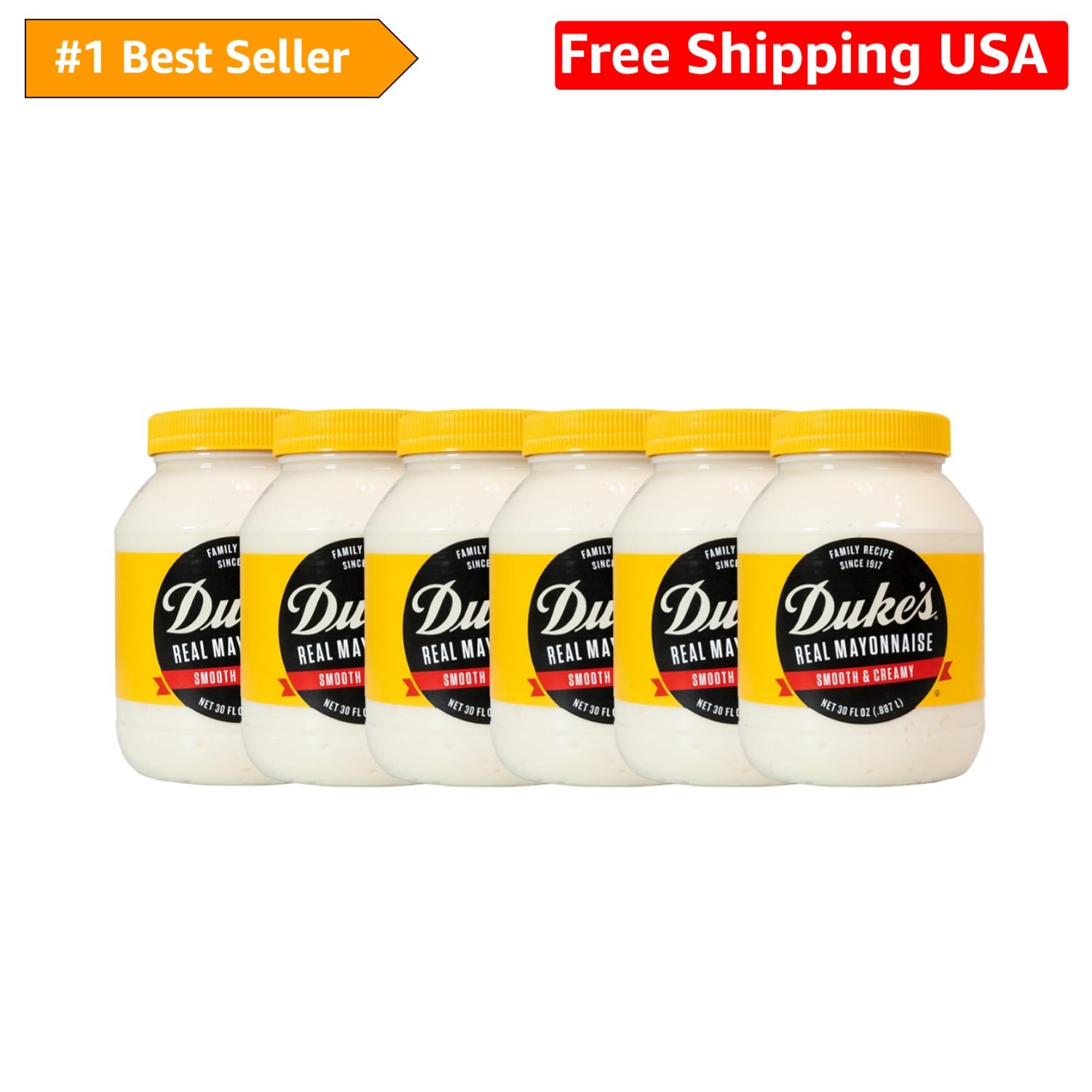 Duke’s Real Mayonnaise Jar – Smooth & Creamy Taste, 30 Ounce Pack of 6