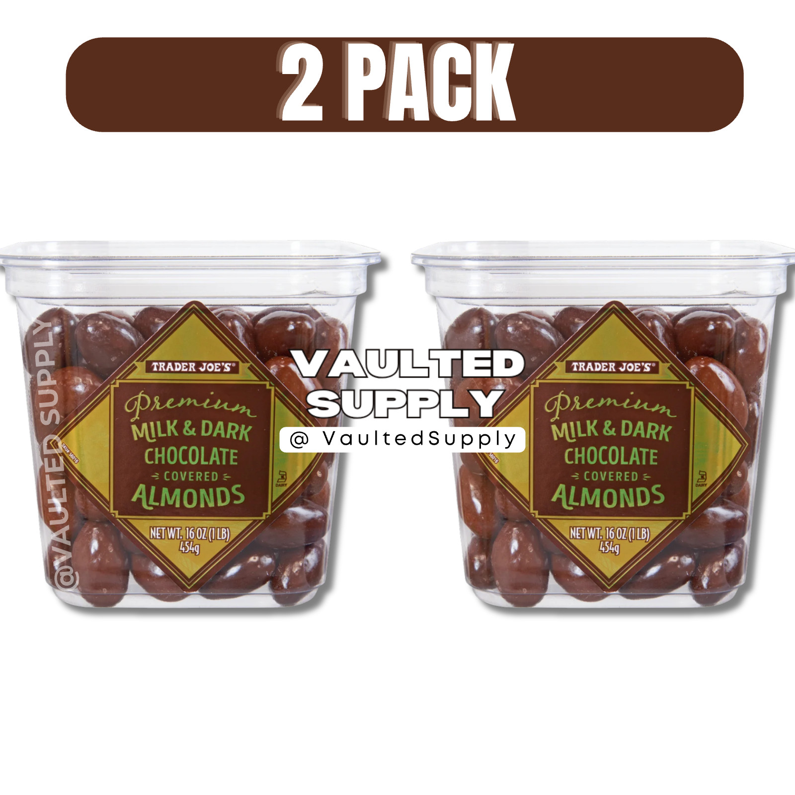 2 Packs Trader Joe’s Premium Milk Dark Chocolate Covered Almonds 16 oz Each Pack
