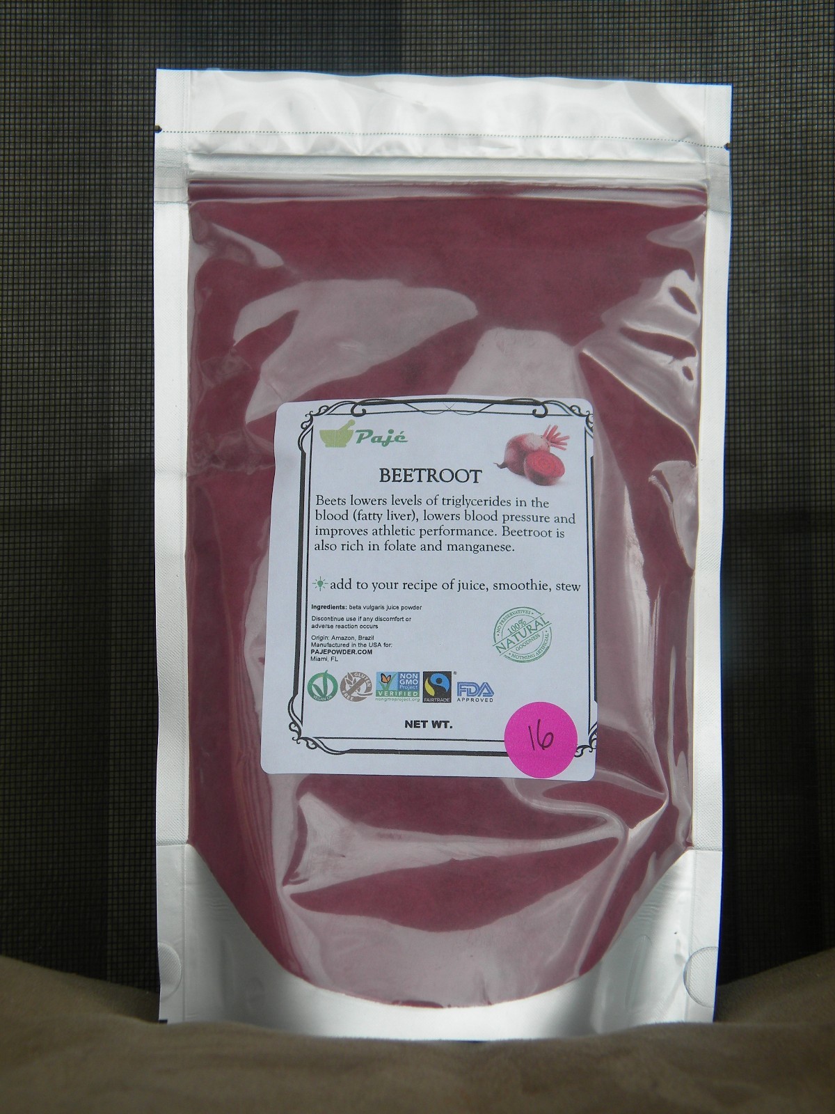 BEET powder 16oz – 1lb ,energy, gluten free, non-GMO PAJE freeze dried fr BRAZIL