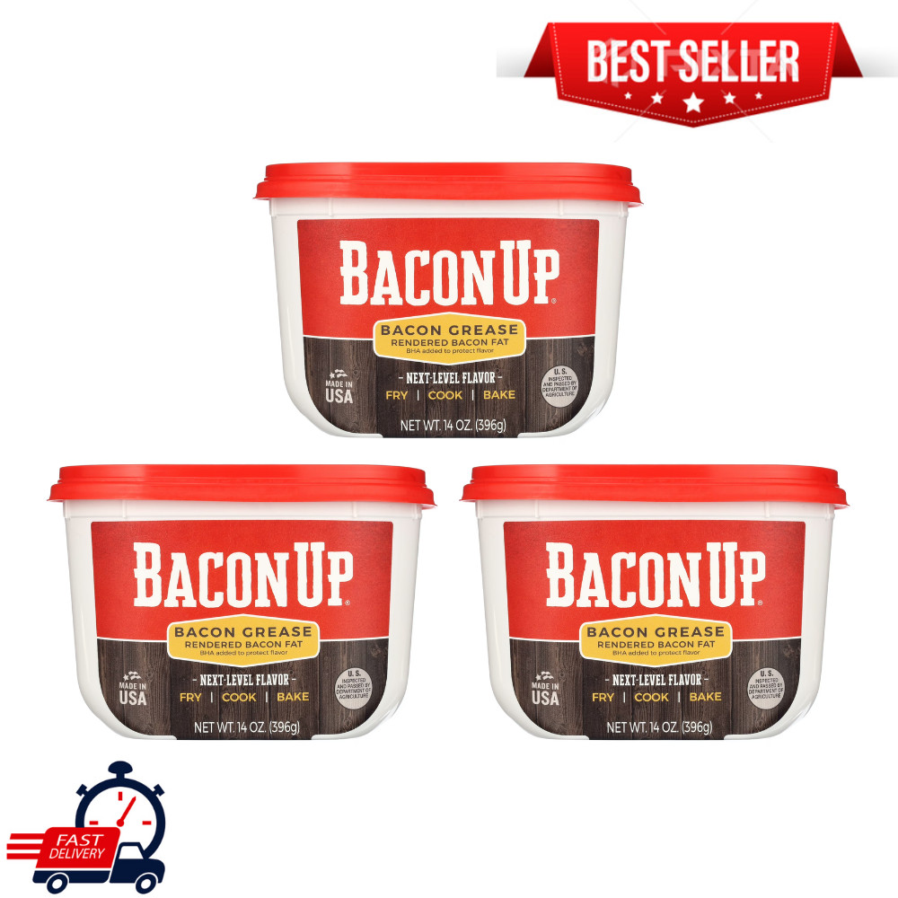 3-Pack Bacon Up Authentic Rendered Bacon Grease Cooking Fat, 14 oz Tub, Non-GMO